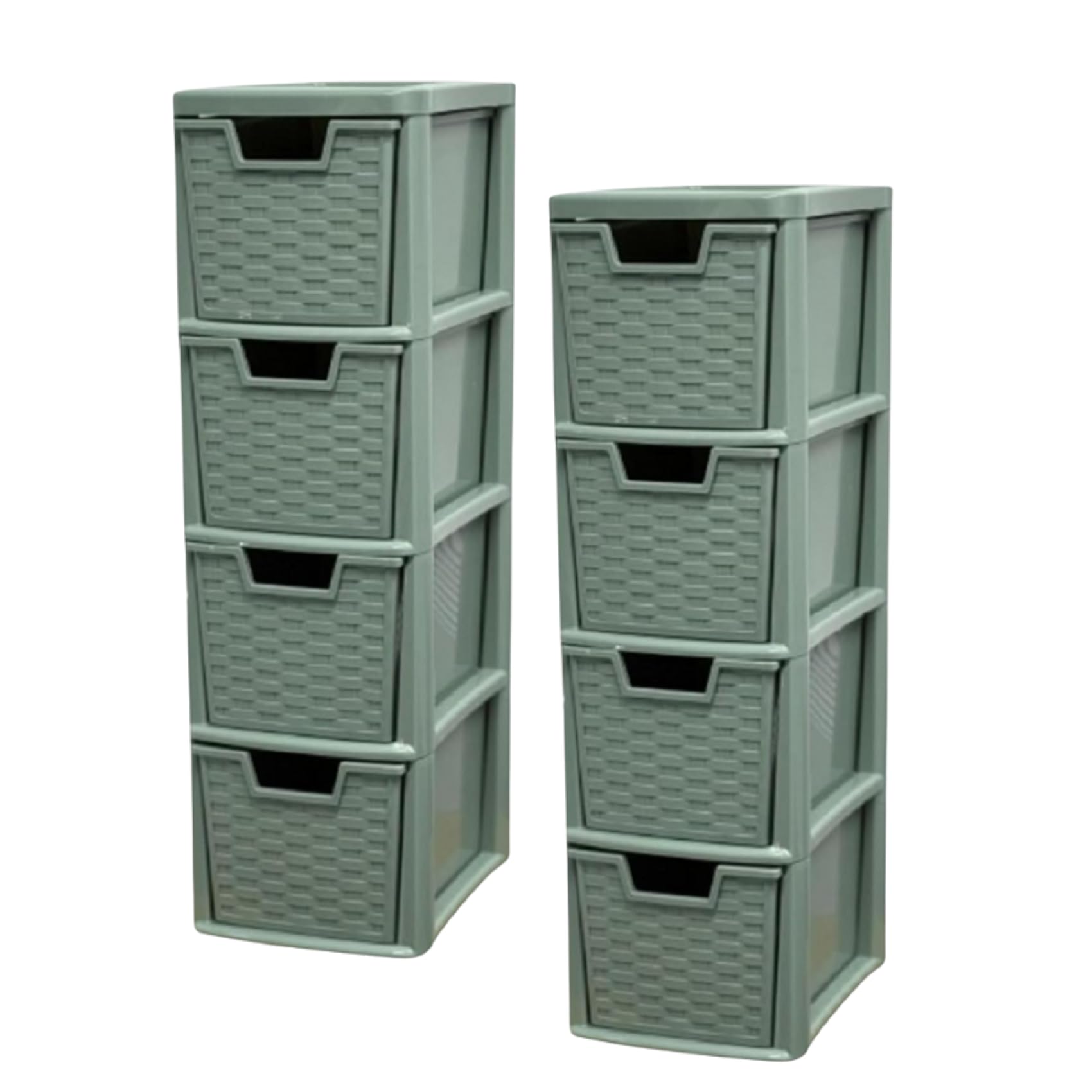Khanary Sage Green 2X A5 Plastic Storage 4 Drawer Compact Medium Drawer Cabinet Stackable Tower Slim Drawer Multi-Tier Home, Kitchen,Bathroom,Desk,Office,School,Garage 62H X 25D X 19W Cm (, Medium)