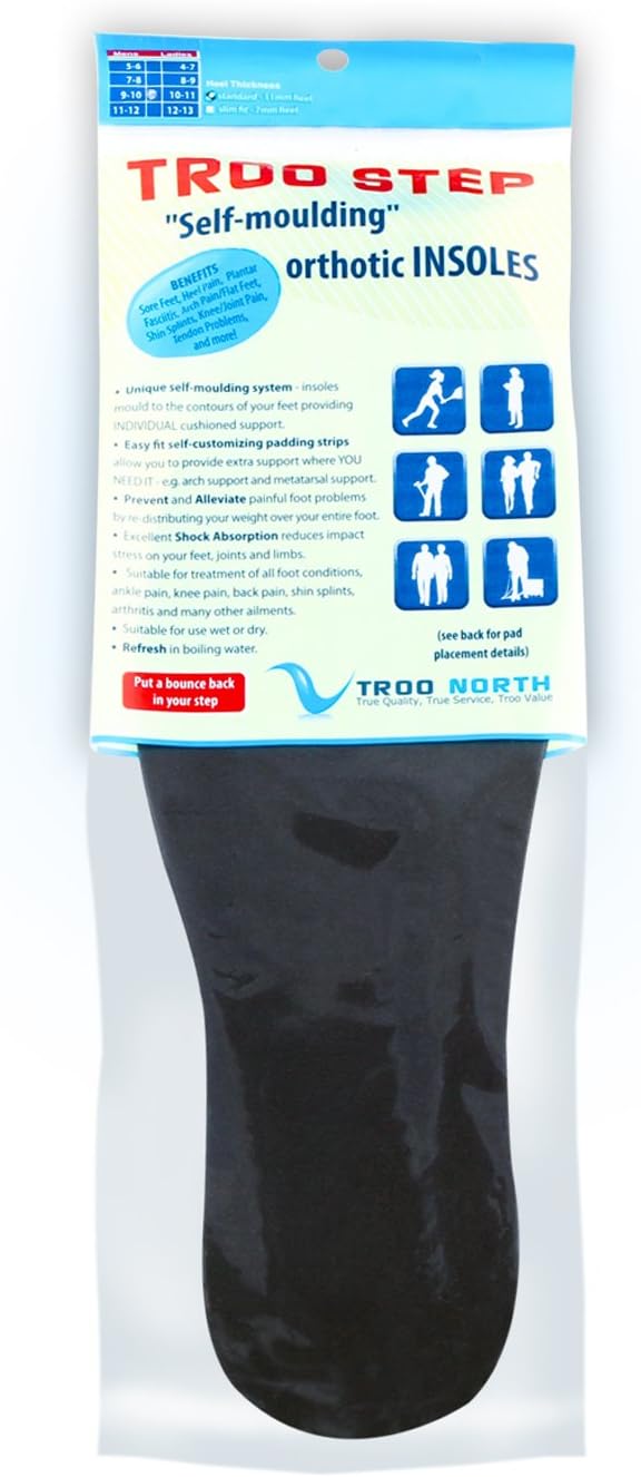 Mens 5-6 / Ladies 3-7 Standard Heel 11mm - Self Moulding Cushioned Support Insoles for Foot Pain, Heel Pain, Plantar Fasciitis, Spurs, Policemans Heel, Arch Support and More
