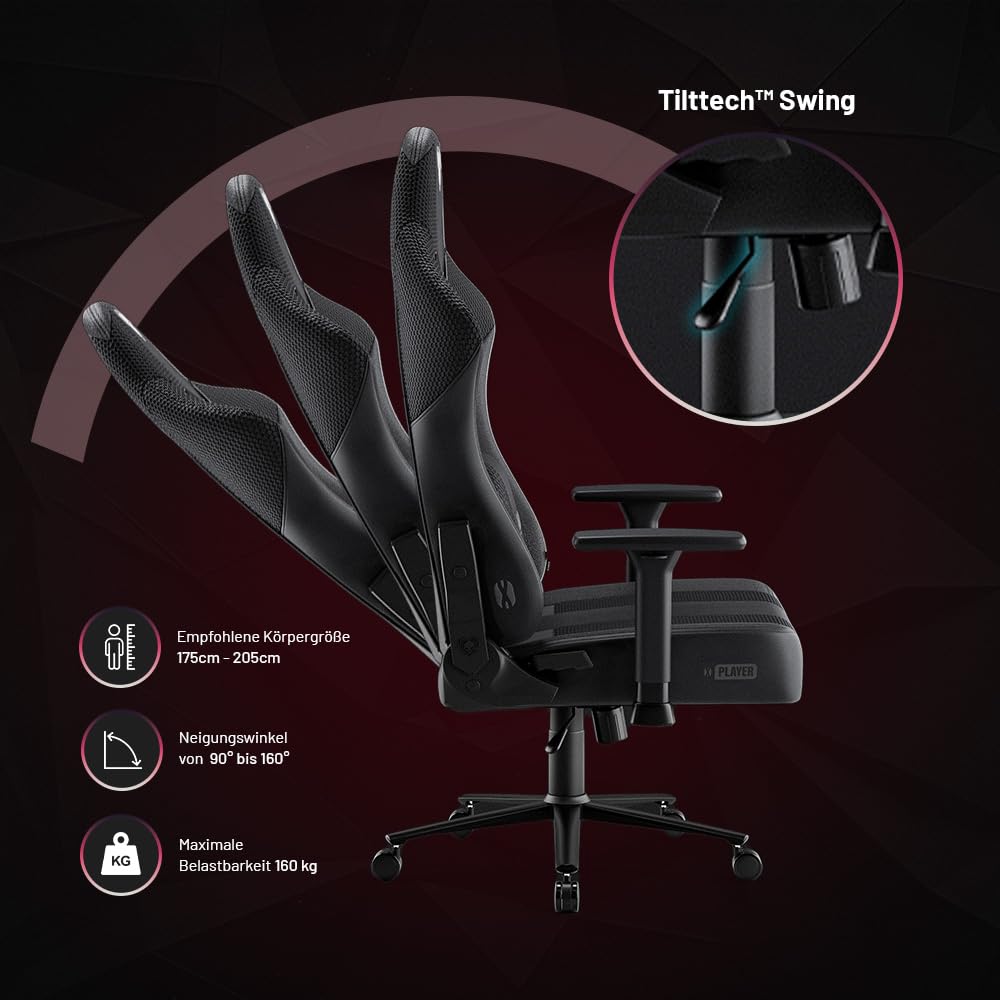 Diablo Gaming Stuhl Stoff X-Player 2.0 - Breite Sitzfläche - Gaming Chair mit 3D Armlehnen - Nacken/- Lendenkissen Wippfunktion - Bürostuhl 160 kg - Pc Gaming Stuhl Ergonomisch - King (XL)