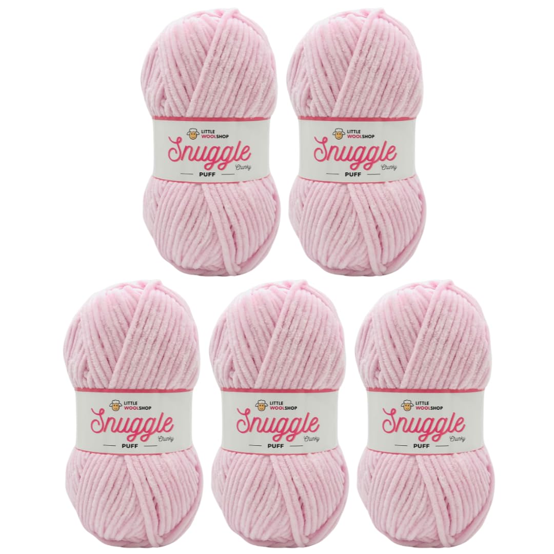 LittleWoolShop Snuggle Puff Chunky Chenille Yarn 100g - 100% Supersoft Polyester (Cotton Candy 2F79, Pack of 5)