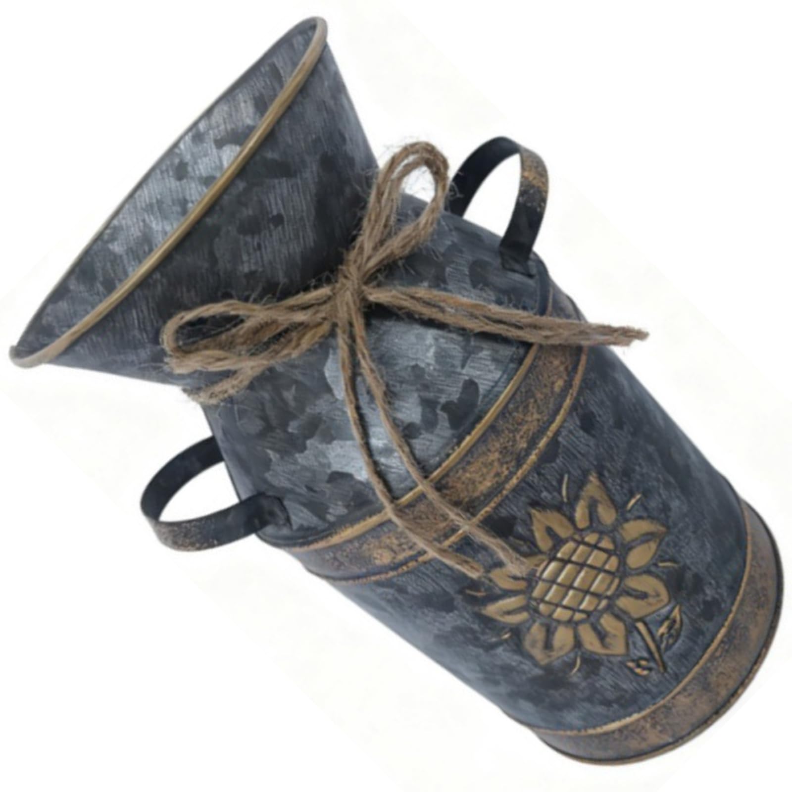 Sunflowers Decorated Metal Flower Holder Milk Bucket Vases for Indoor and Outdoor Use Farmhouses Styles Iron Flower Vases