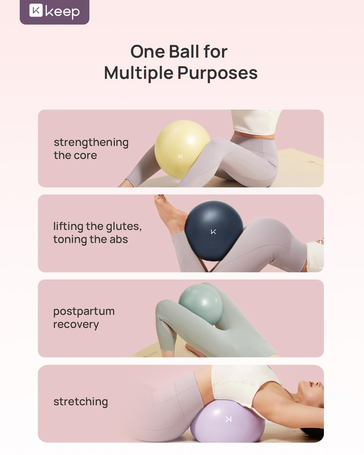 KEEP Pelota de ejercicio pequeña para pilates, antiexplosión, bola de yoga gruesa con bomba para terapia física, fitness, entrenamiento y fuerza central