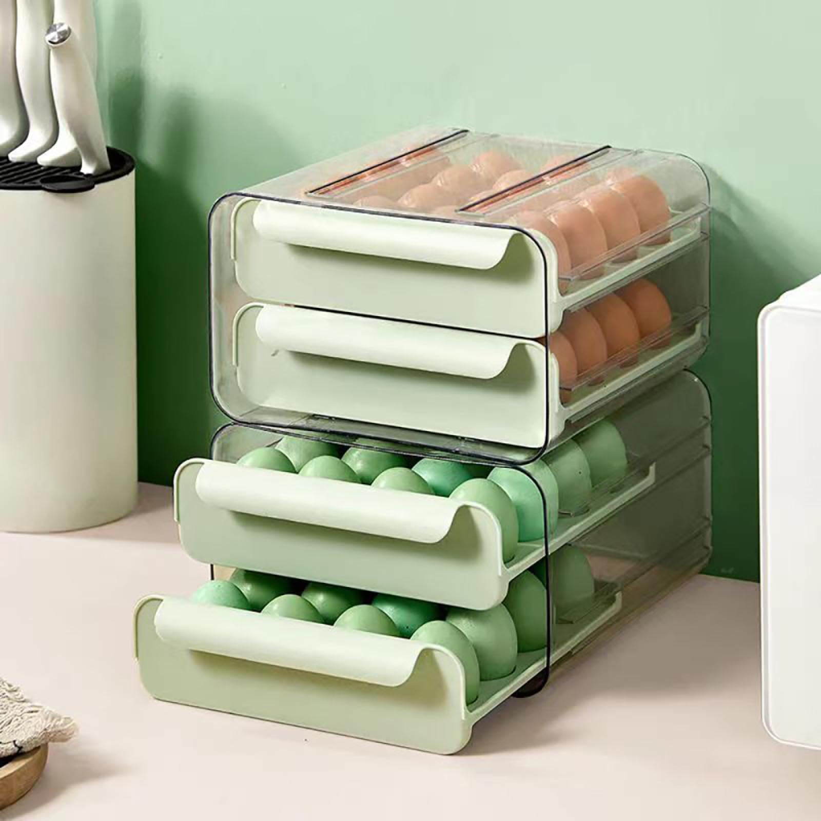 Caja de Almacenamiento de Huevos de Doble Capa,Soporte para Huevos para refrigerador,Almacenamiento de Huevos para encimera,Organizador de Huevos,Dispensador de Huevos para refrigerador