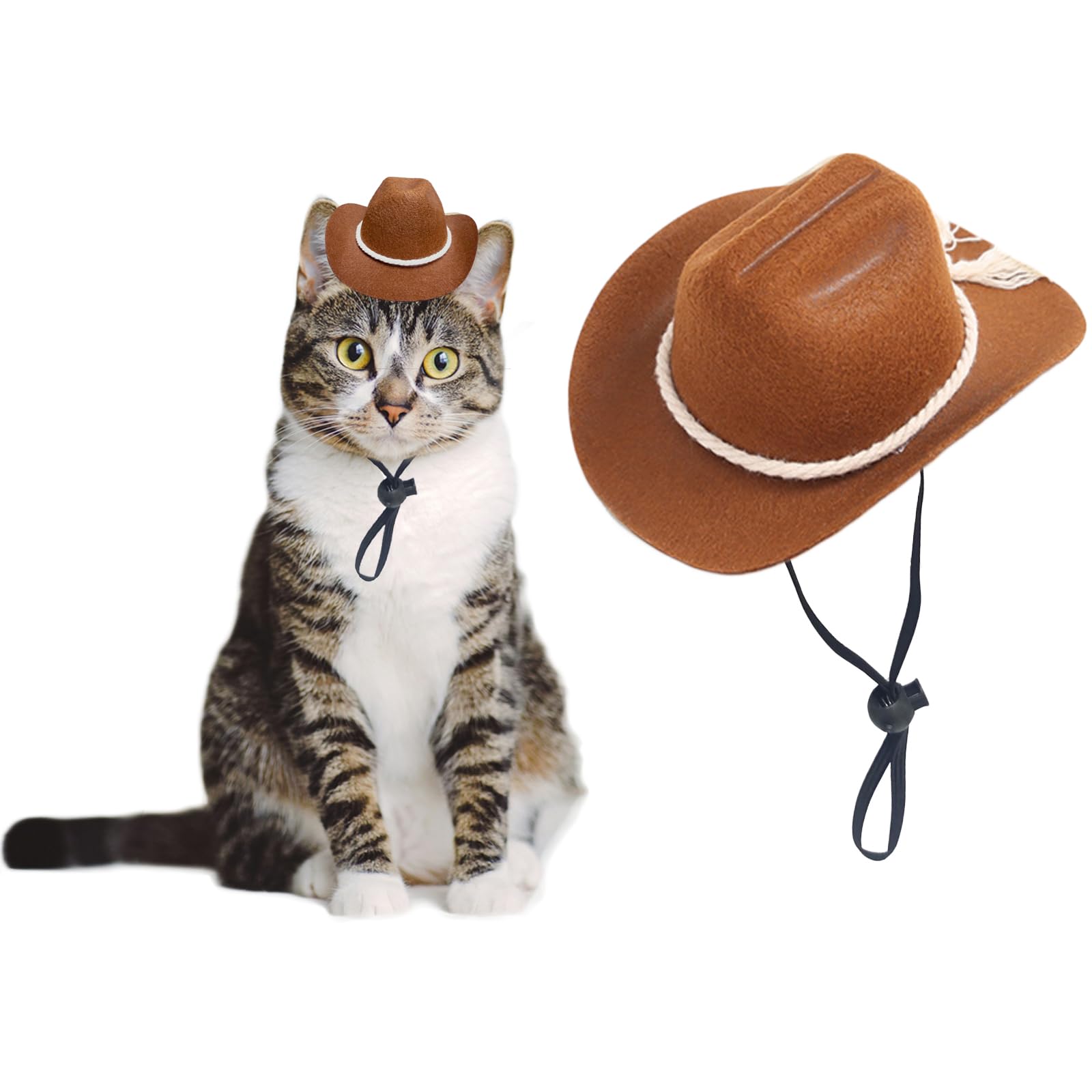 AWOCAN Dog Cowboy Hat Cat Cowboy Hat Pet Cowboy Costume Mini Cowboy Hat for Dogs Cat Holiday Halloween Pet Party Decoration (Brown-style3, Small)