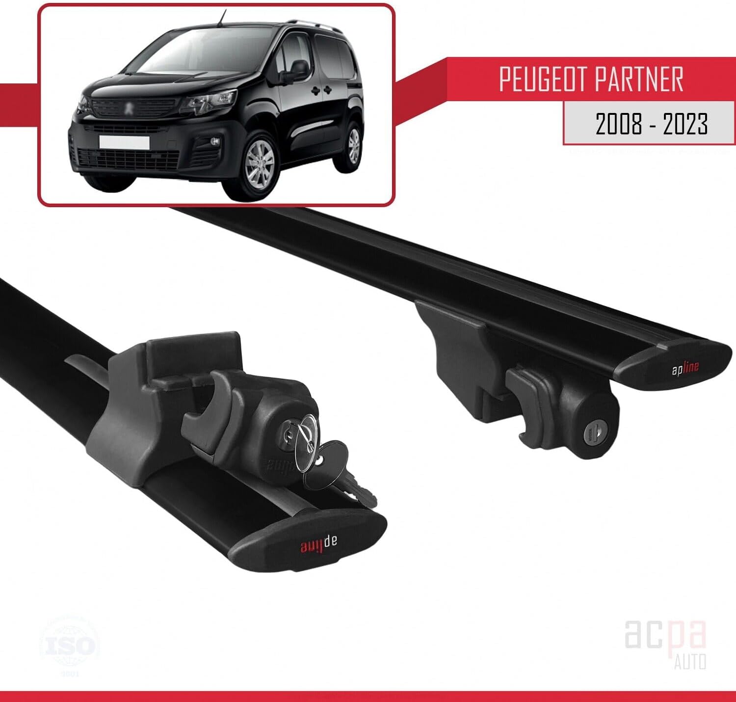 Compatible with Peugeot Partner 2019-2023 Roof Rack Hook Pannier Rack Railing Rack with Key Aluminium Black