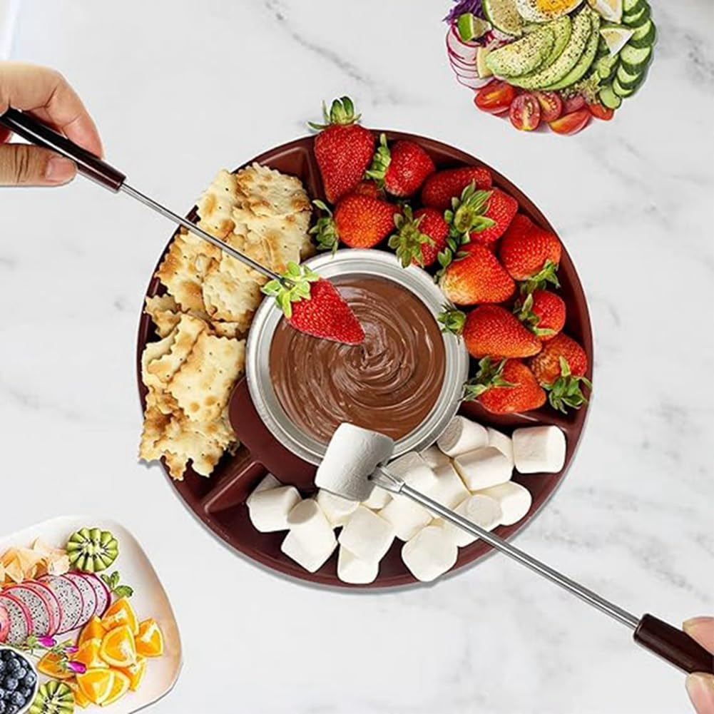 Juego de Ollas para Fondue, MáQuina EléCtrica para Hacer Fondue de Chocolate con 4 Tenedores, Kit de MáQuina para Fundir Queso, Control de Temperatura. Enchufe Europeo