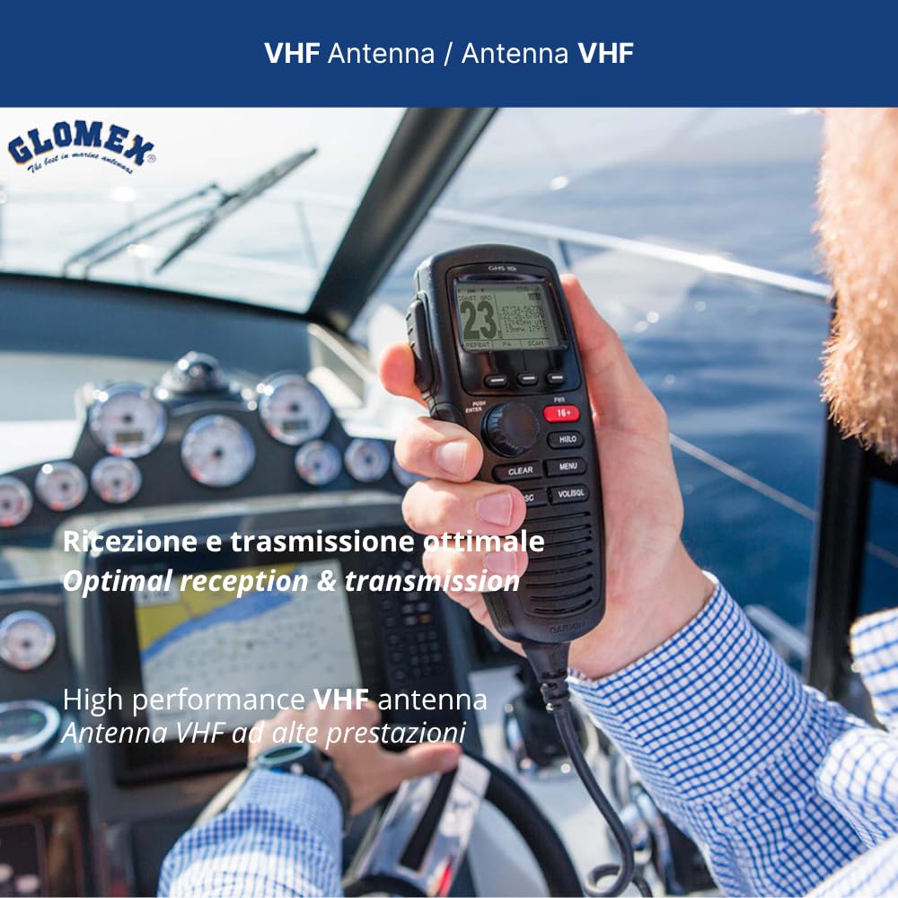 Glomex – Antenne VHF Marina 6 dB 1,4 m Black Edition, modèle SGV140BK (Ibiza) – Haute performance, design noir, pour yachts et bateaux premium