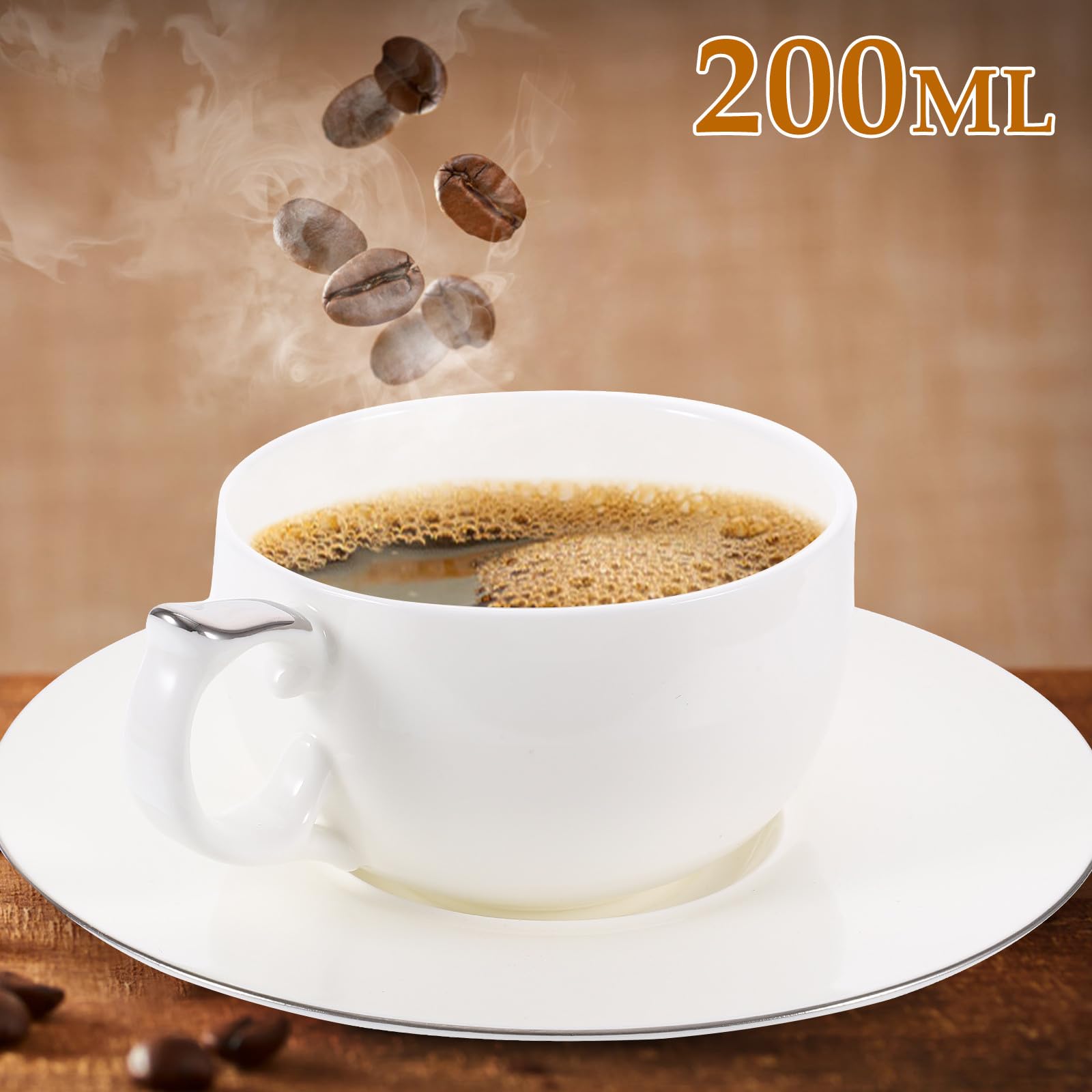 jojofuny Porzellan Kaffee Satz mit Untertasse Keramik 150 Ml Kaffeetasse in Silber für Zuhause und Restaurantgebrauch