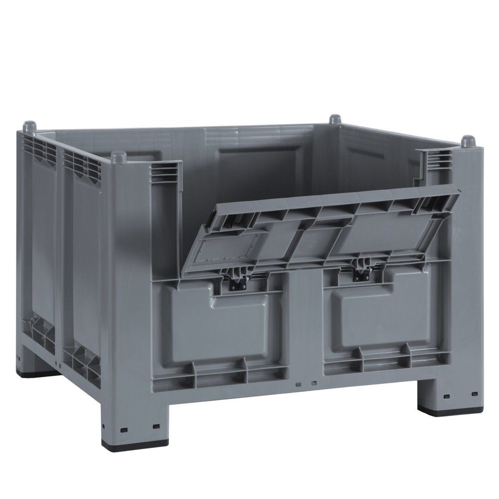 BRB Palettenbox mit Kommissionierklappe und 4 Füßen, lebensmittelecht, LxBxH 1200x800x850 mm