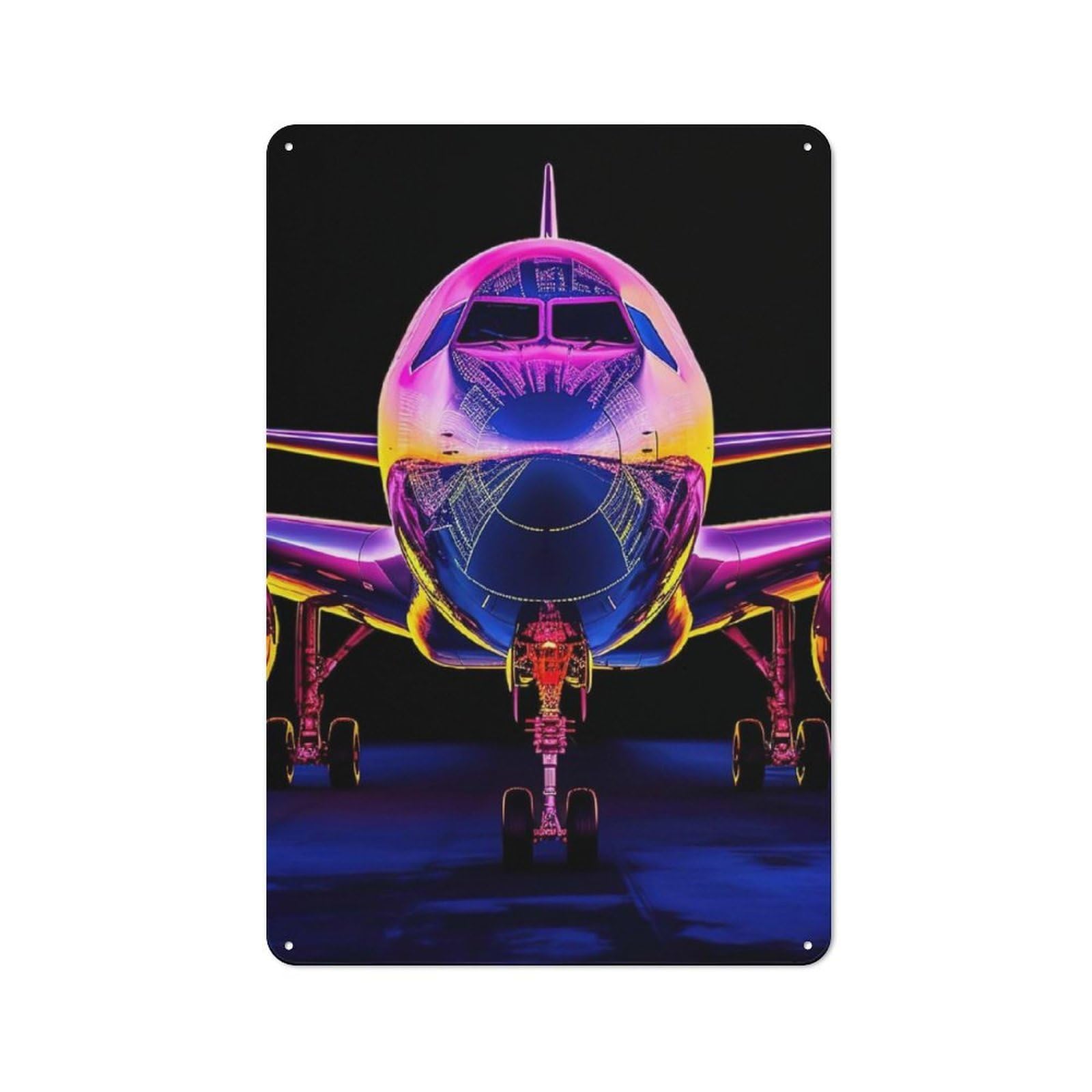 Tin Wall Plaque 30x20cm with Plane Neon for Café Or Restaurant, Suited to Restaurant Decor Fans