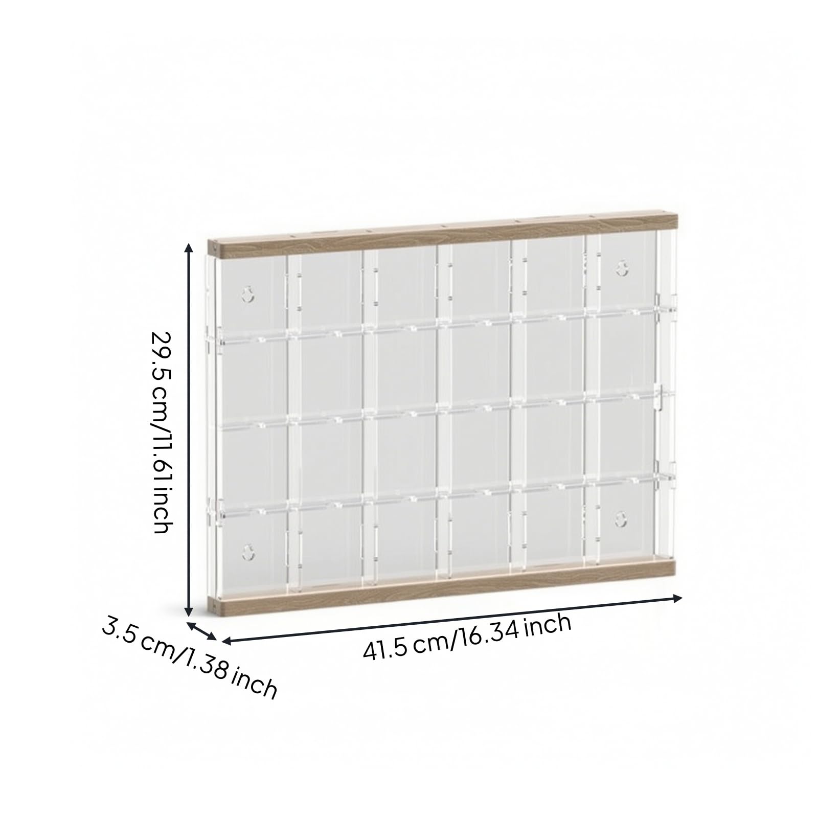 Wandmontage-Display mit Holzoptik wandmontiert Setzkasten wandmontierbar Sammlervitrine für Sammler, Wanddekoration, 66x66mm, 24 Schlitze