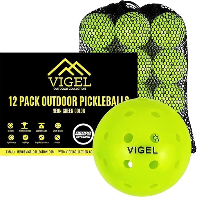 Vigel Premium Outdoor Pickleball Balls Set of 4-12, USAPA Approved Tournament and Competition Play, Perfectly Balanced, High Bounce True Flight,