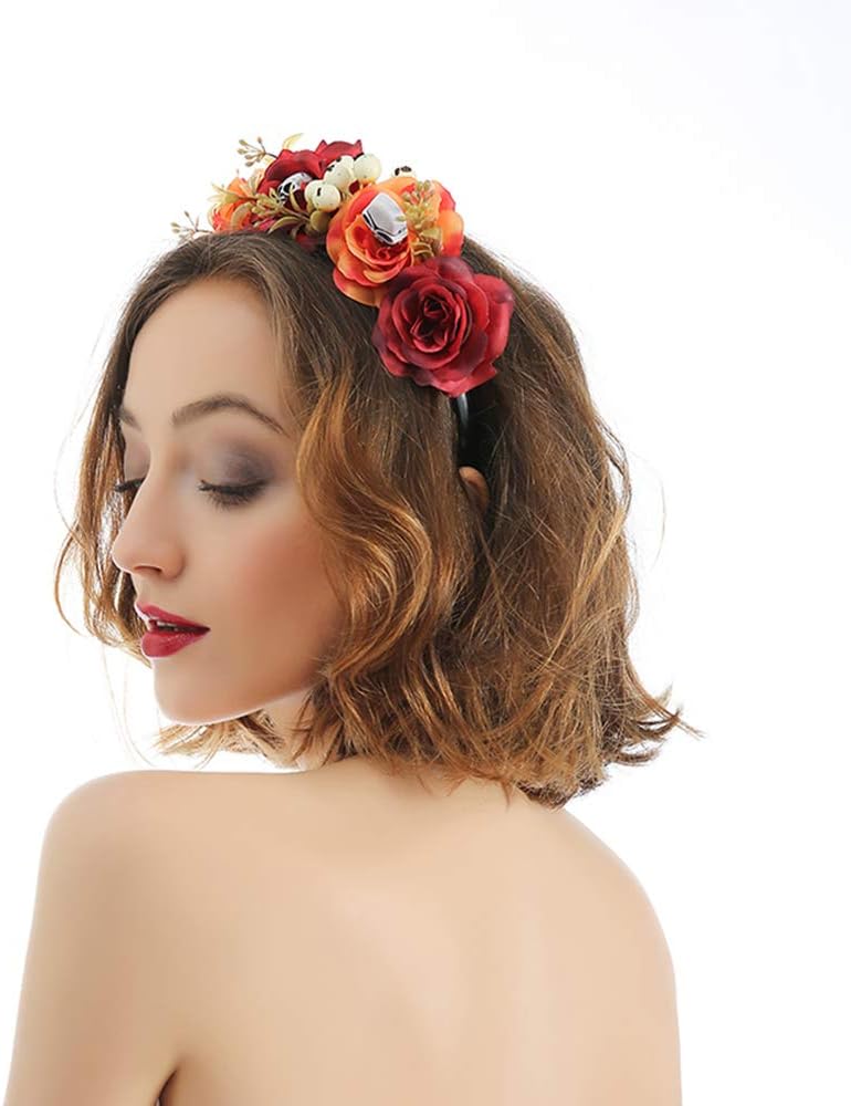 BEISIJIA Halloween Floral Headband Flower Crown Headwear Skull Hair Hoop for Gothic Halloween Day of The Dead Costume Fancy Cosplay Party Masquerade - Image 5