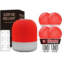 BoRccdit 670nm Red Light Sleep Bundle - 1 Red Light Lamp + 4 Red Light Bulbs, Lab-Certified 100% Blue Light Blocking for Bedroom, Baby Nursery, Read