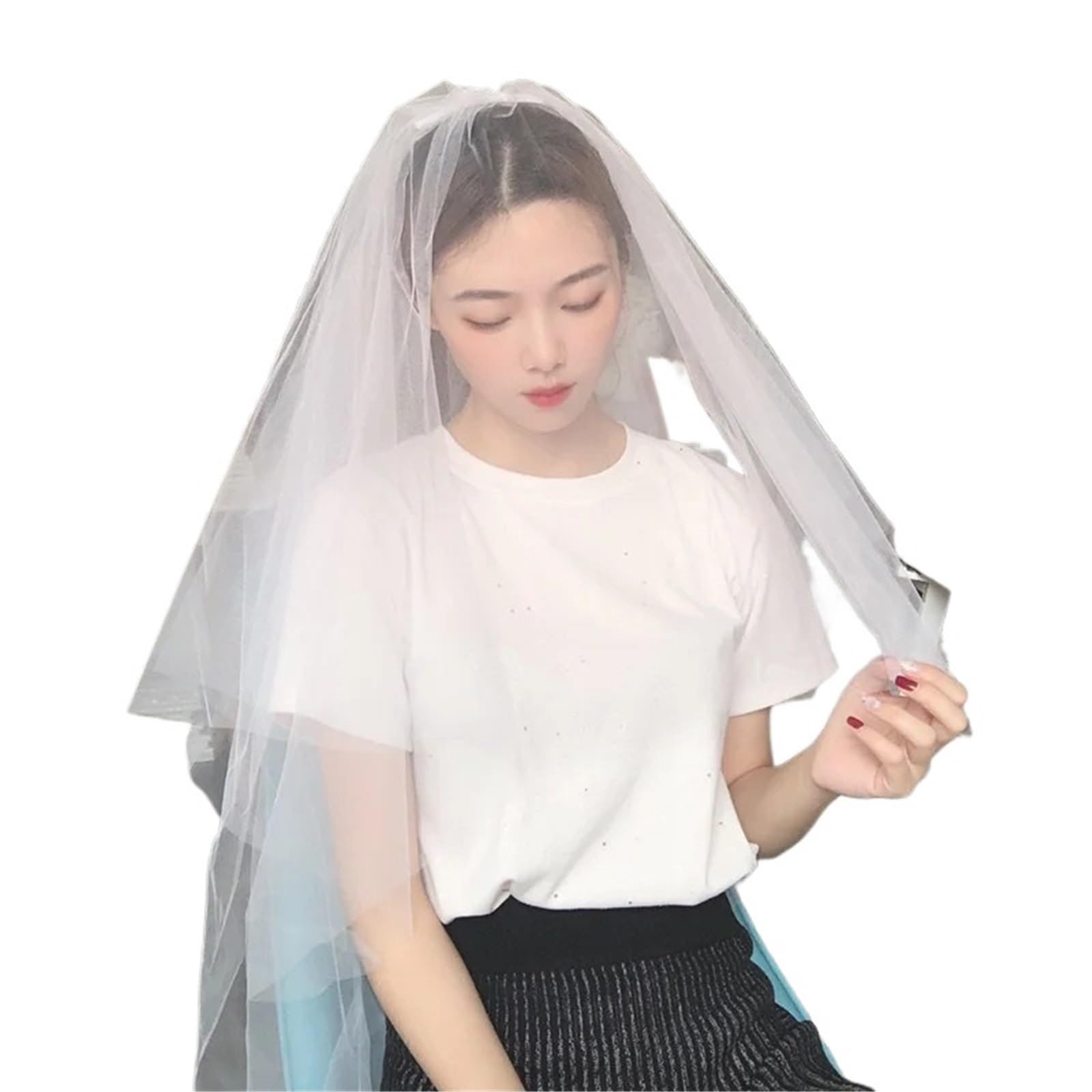 Welony Ślubne Białe Czarne Krótkie Welony Ślubne Panna Młoda Akcesoria Ślubne Welony Ślubne,Welon ślubny(White)