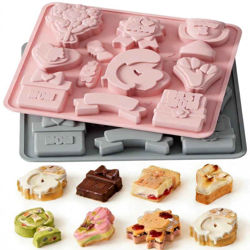 22 Cavities Mother's Day Silicone Molds, Food Grade Non-Stick Baking Mold for Chocolate, Candy, Soap & Ice Cubes, Perfect for DIY Mother's Day Gifts & Party Decor (2PCS) (blend color)