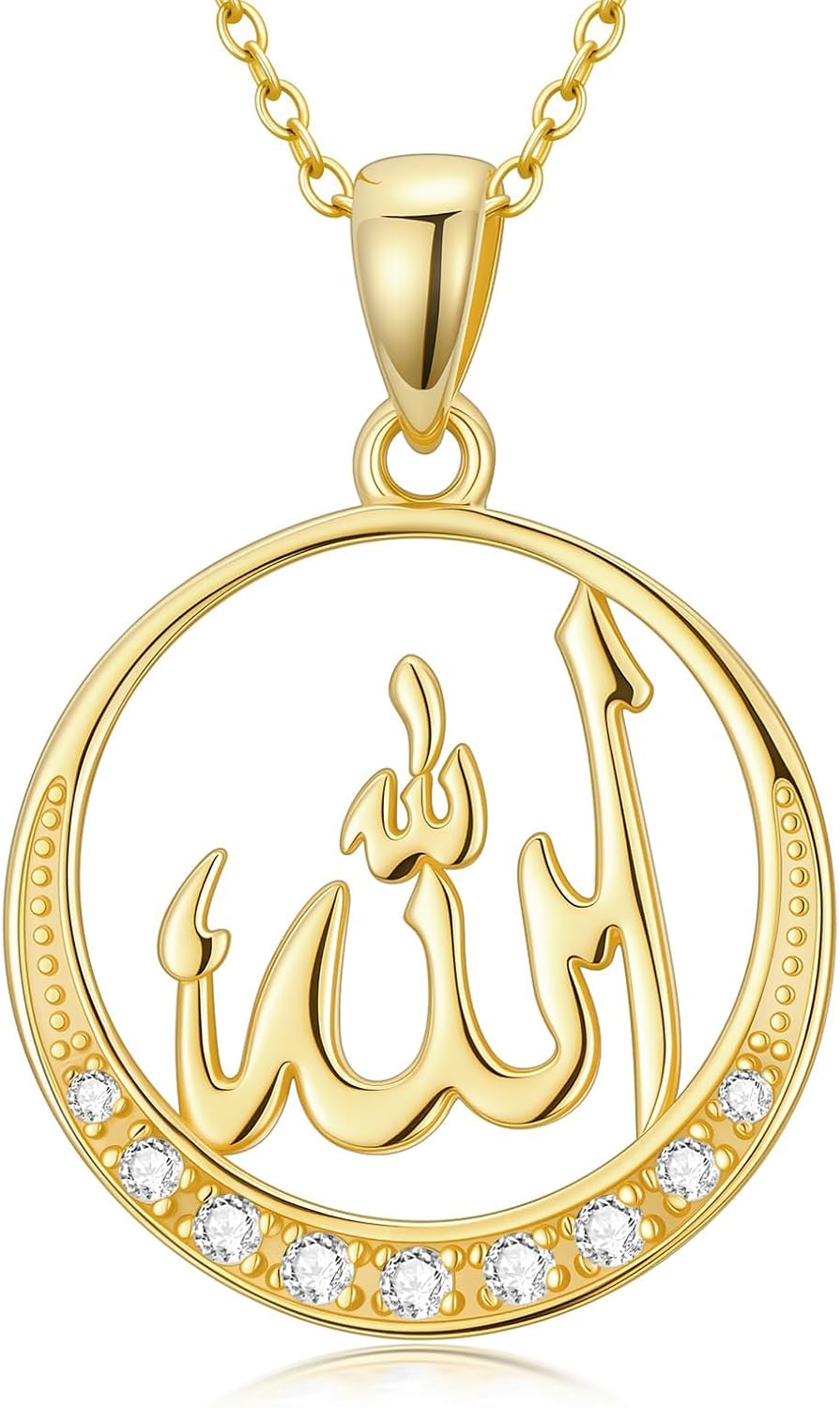 Diamond Allah Necklace 925 Sterling Silver Lab Grown Diamond Allah Pendant Islamic Jewelry for Women