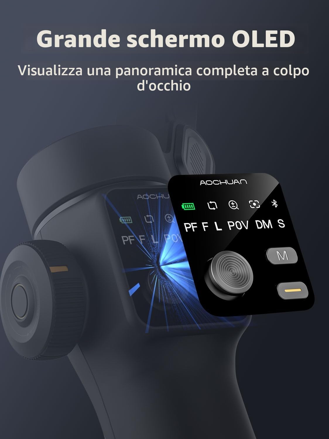 AOCHUAN Stabilizzatore cardanico a 3 assi con asta di estensione integrata da 7,8 pollici, gimbal per telefono Vlogging w/AI Tracking, giunto cardanico portatile per smartphone per iPhone con display