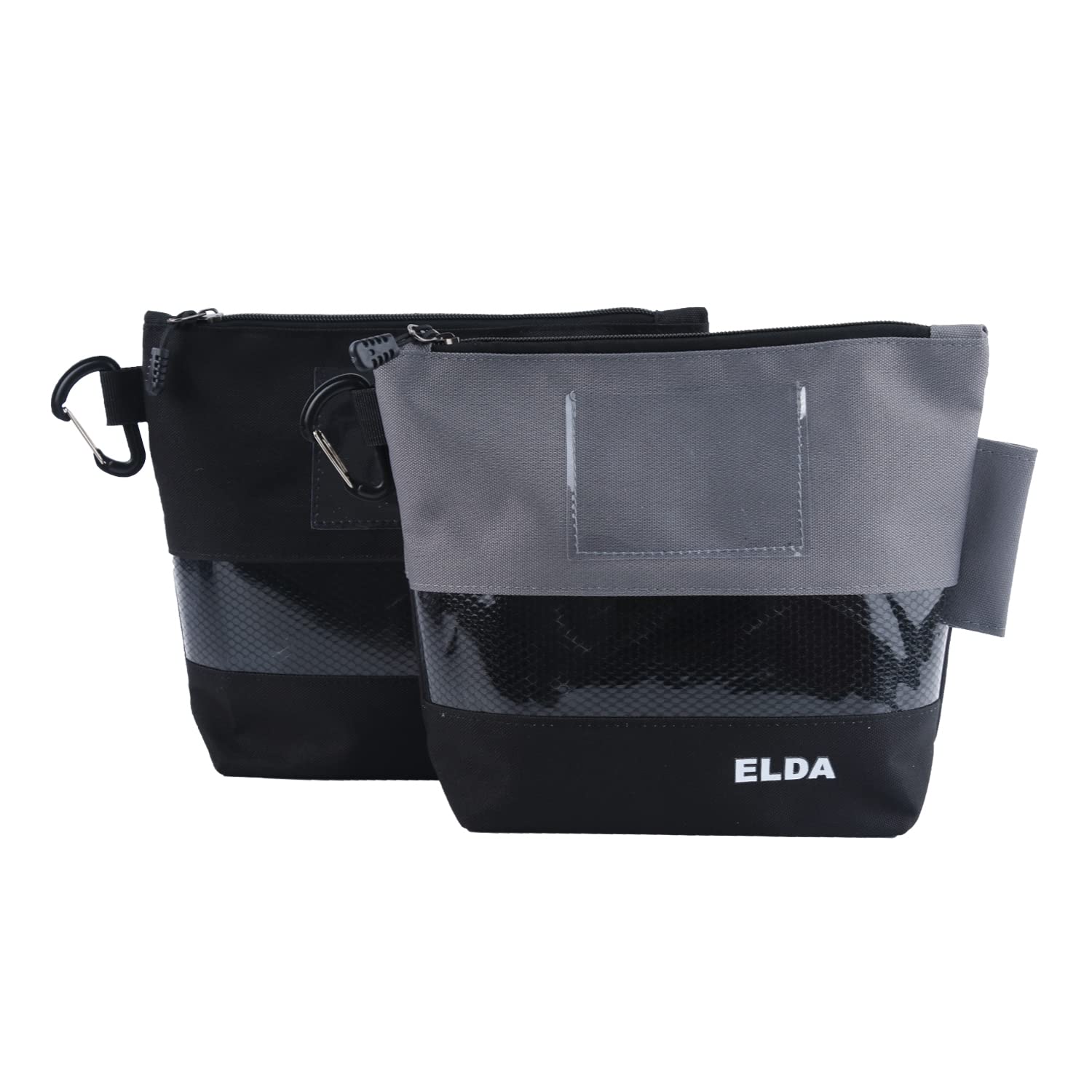 ELDA Stand-Up Tool Pouch Zipper Bag Organizer with Carabiner,Waterproof Heavy Duty Multi-Purposed Clip on Pouches with Zipper and Tunnel Connect Storage Bag,2 Pack