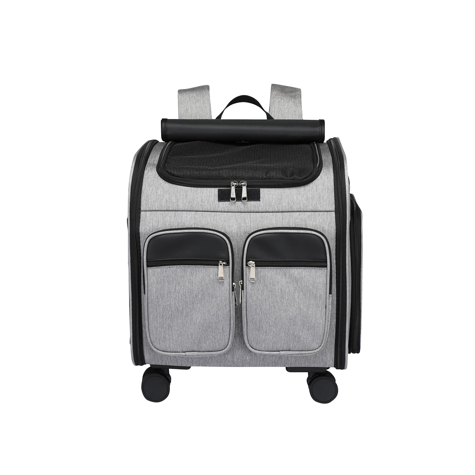 Galatée Mochila para Perros con Ruedas Extraíbles, Bolsa De Viaje para Perros Aprobada por Aerolíneas, Carriola Plegable para Mascotas con Ventanas De Malla para Ventilación(Gris)