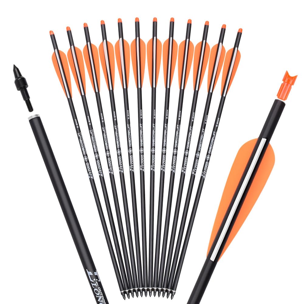 Carbon Crossbow Bolts 16 18 20 Inch Hunting Archery Arrows with 4" Vanes Replaced Arrowhead Tip (Pack of 12)