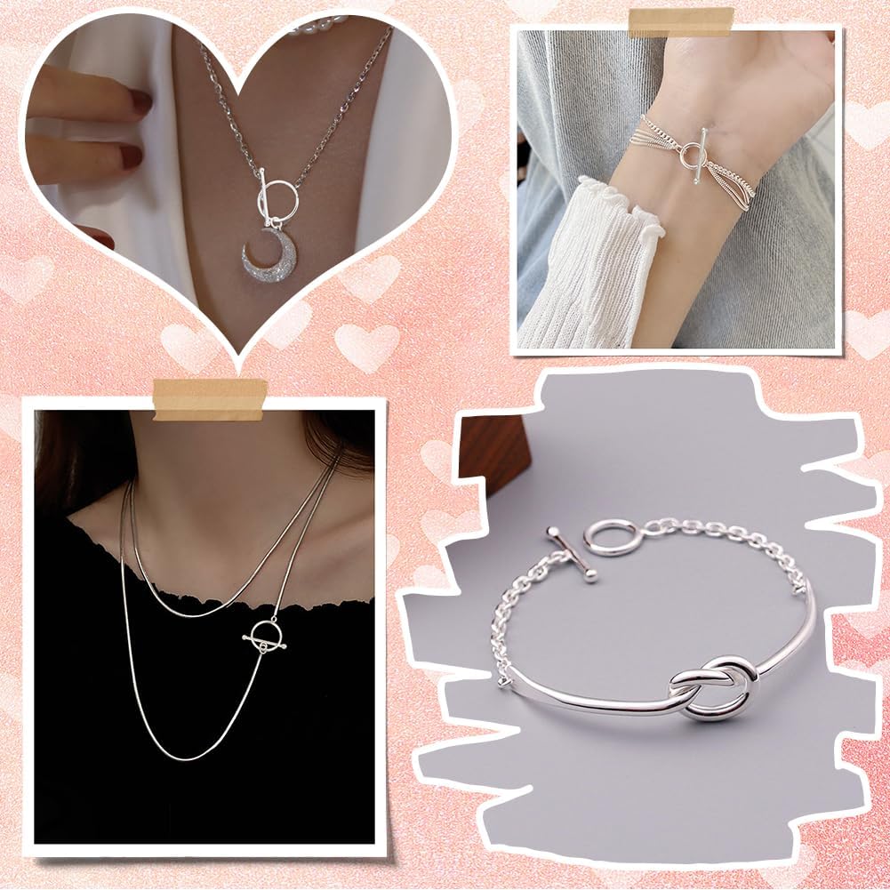 Beebeecraft 2 Sets 925 Sterling Silver Toggle Jewelry Clasps Round Ring Toggle T Bar Round Clasps for Jewelry Making Necklace Bracelet Earring Connectors DIY Crafts 23x6mm