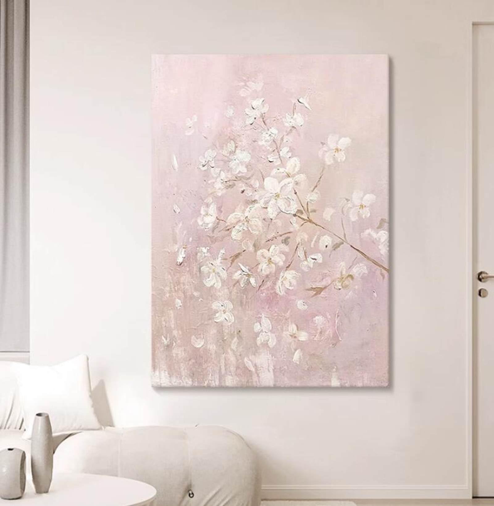 Style crème art peinture à l'huile rose faite main poésie murale