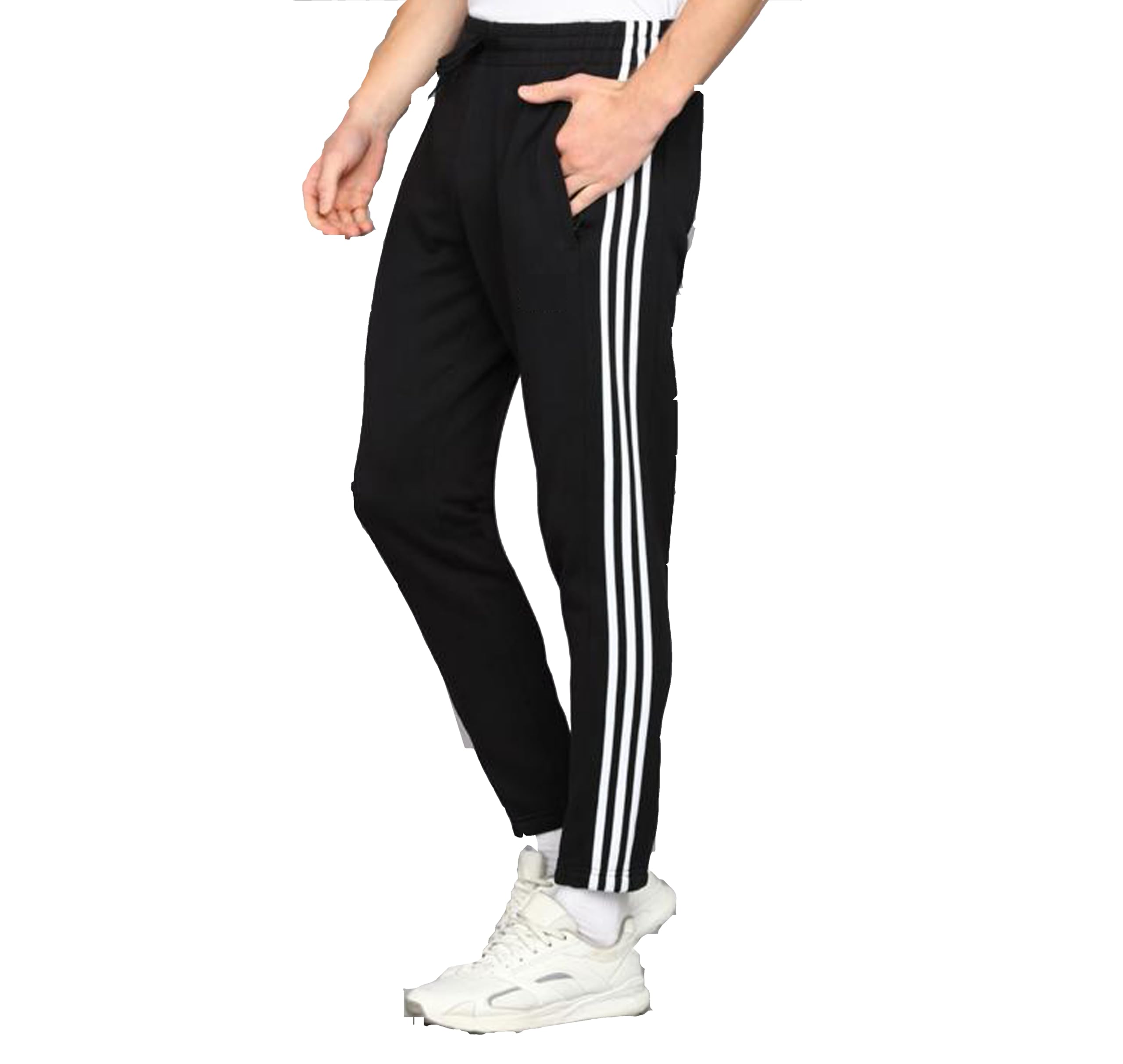 Men's Black Track Pants with Side Stripes for Gym, 100 cm-picture-20
