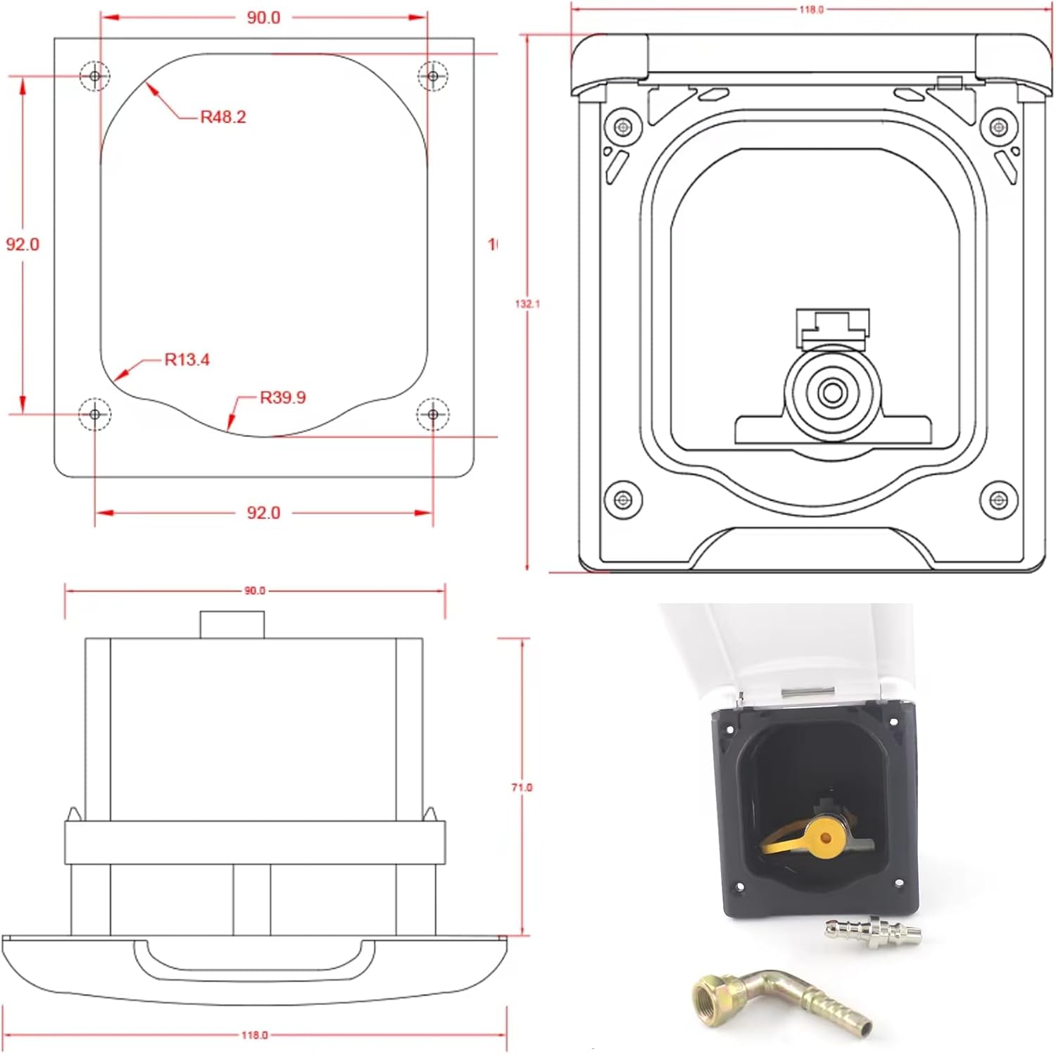 FOTN RV Gas Quick Connector, Gas Outlet Socket External Interface System ABS UV Resistance Motorhome Marine Ship Camper Configuration Protective Box