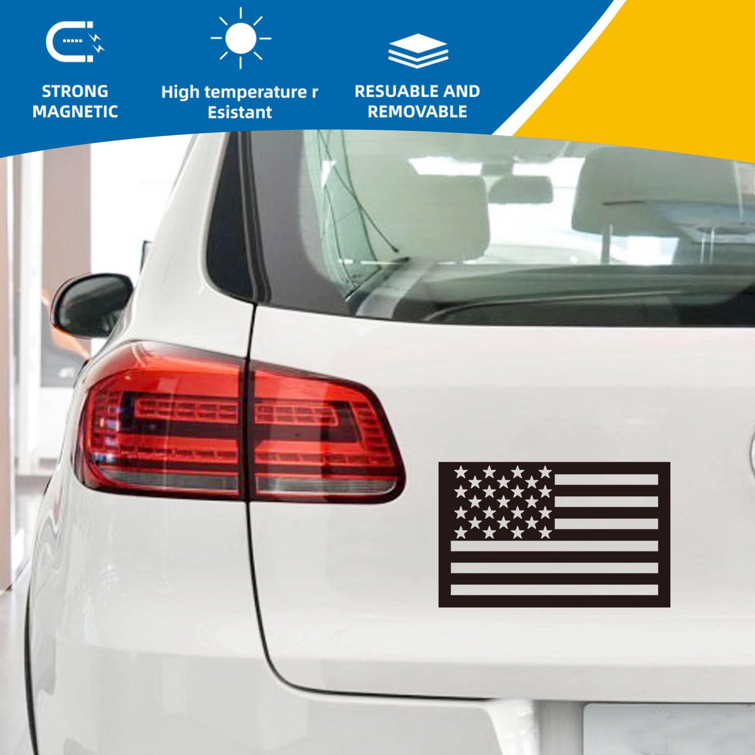 American Flag Car Magnet - Silver USA Flag Vinyl Decal For Vehicles, Laptops, Windows