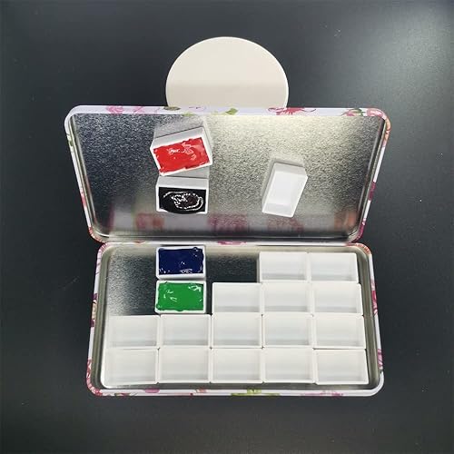 Miniatura 5 de Paleta de lata vacía de acuarela vacía caja de pintura de metal que contiene 20 piezas de plástico completo sartenes con rayas magnéticas en la