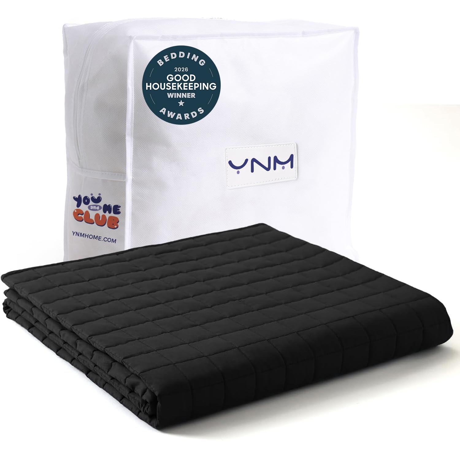 YnM Cotton King Size Weighted Blanket for Adults (88x104 Inches, 15 Pounds, Black), Smallest Compartments with Cooling Glass Beads,Heavy Blanket for Two Persons of 70~140lbs on Queen or King Bed