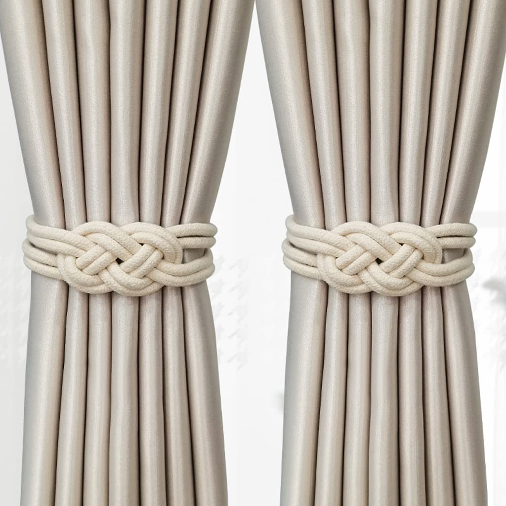 2PCS Embrasses de Rideau Magnétiques, Clips de Rideau Boucles de Corde Corde de Coton Tissage Retenues de Rideau pour la Décoration de Fenêtre d'Hôtel de Bureau à Domicile
