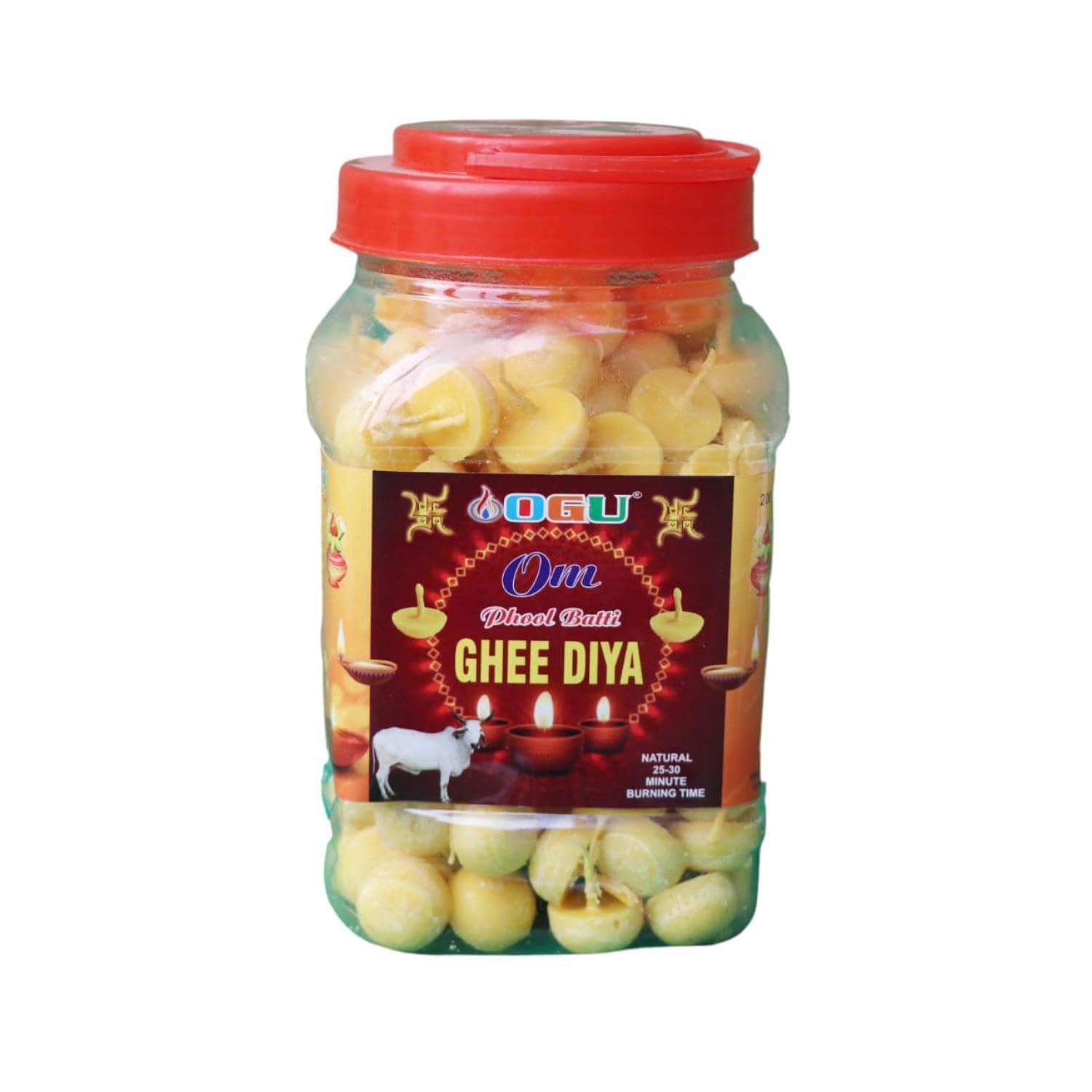 Om Phool Batti Cow Ghee Diya Batti for Puja, 30 min Burning Time, 100% Wax Free Pooja Ghee Batti for Home Decoration, Festivals & Religious Rituals | Readymade Cotton Wicks (200)-image-42