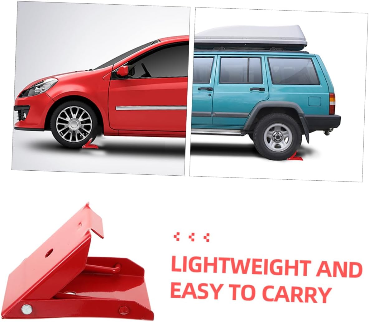 OUNONA 2pcs Metal Tire Chocks for Vehicles, Red Wheel Stop Blocks