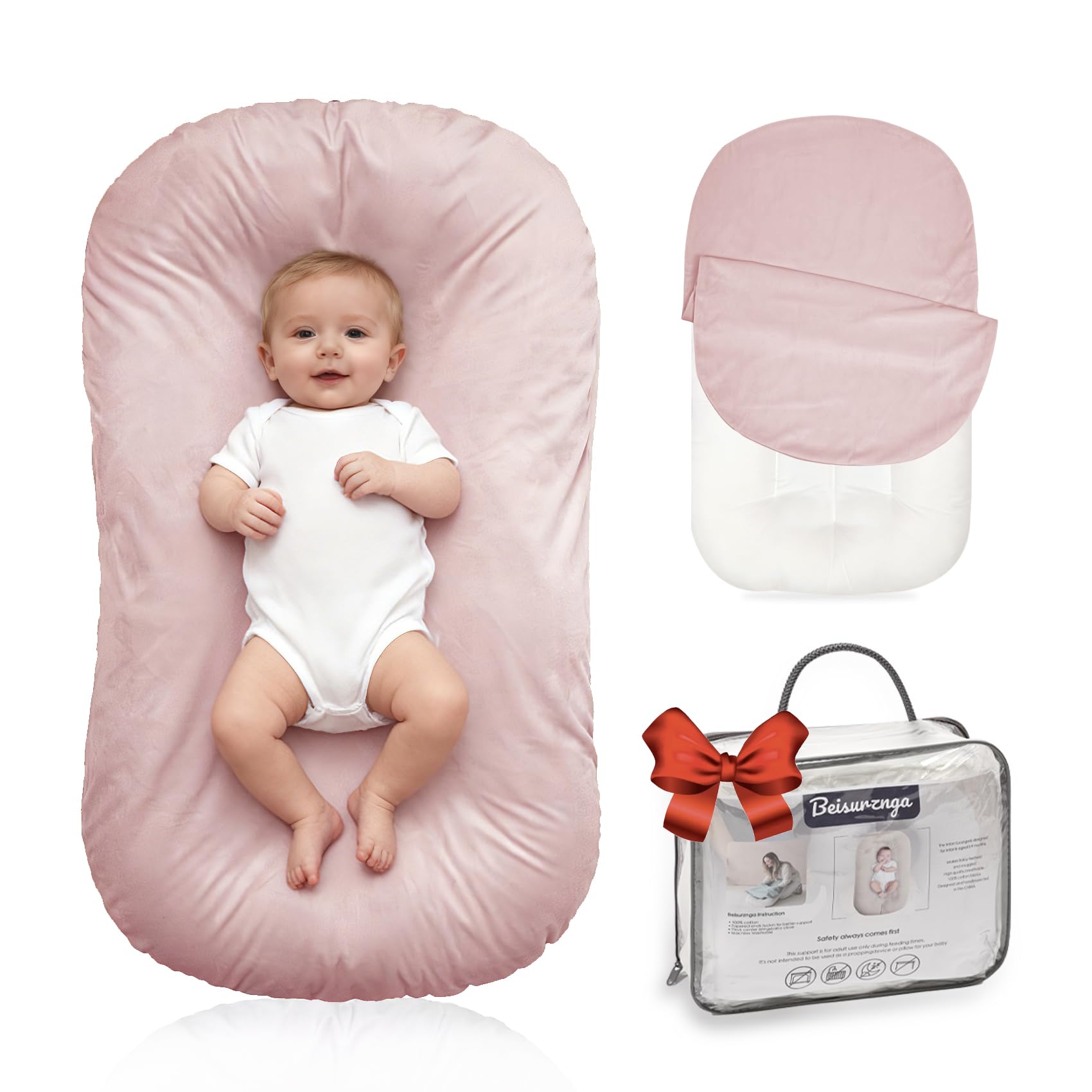 Baby Lounger Newborn 0-24 Months, Home and Travel Infant Cushion-Pink