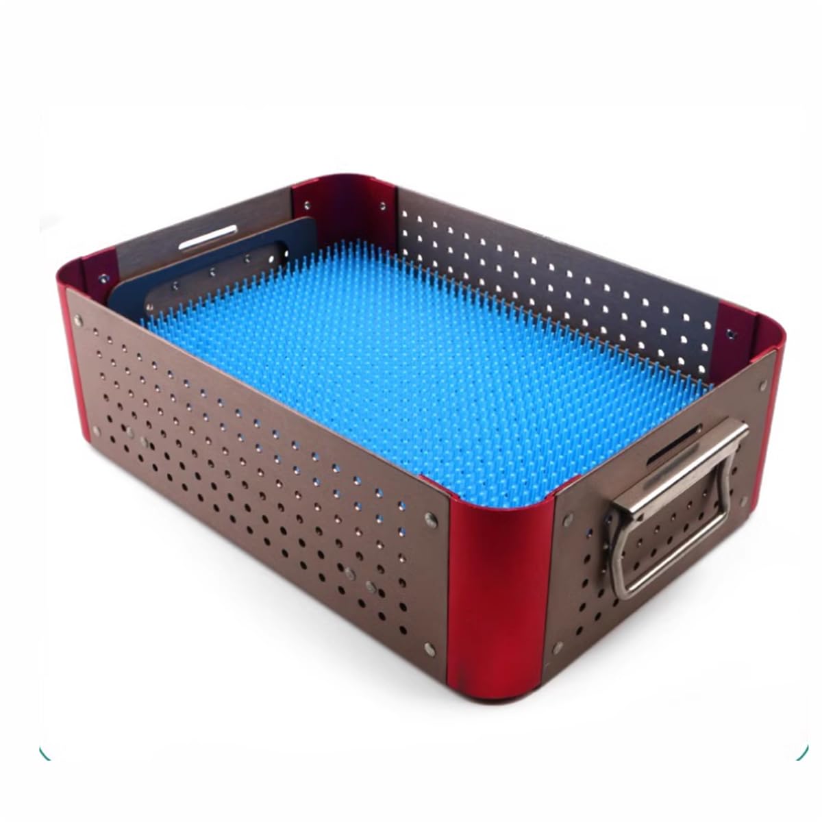 Caja de desinfección de doble capa de aleación de aluminio, estuche para instrumentos quirúrgicos de doble nivel con almohadilla de silicona, bandejas de esterilización de lavado para ortopedia