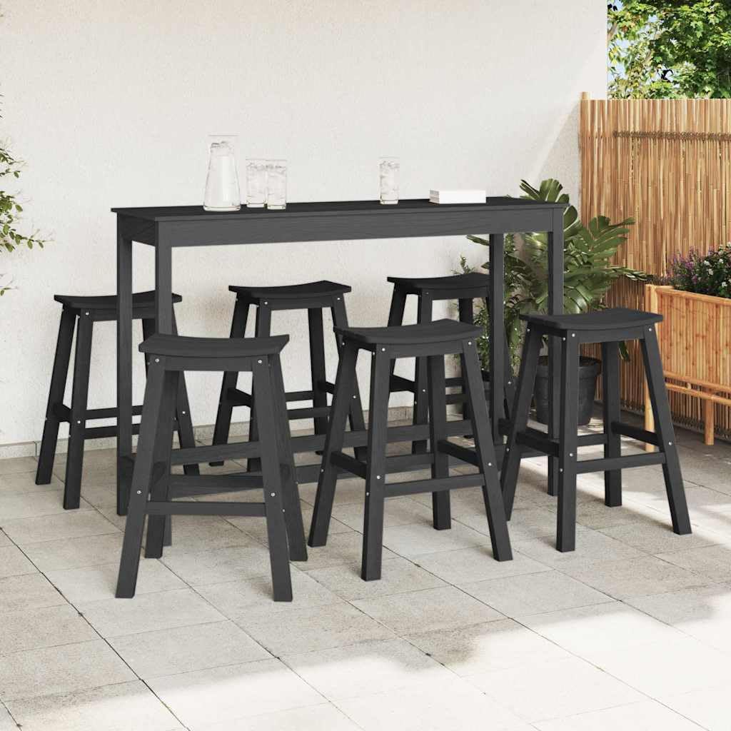 Moderno juego de bar de jardín, 6 piezas, HDPE negro, resistente a los rayos UV, con cojín extraíble, para terraza y balcón
