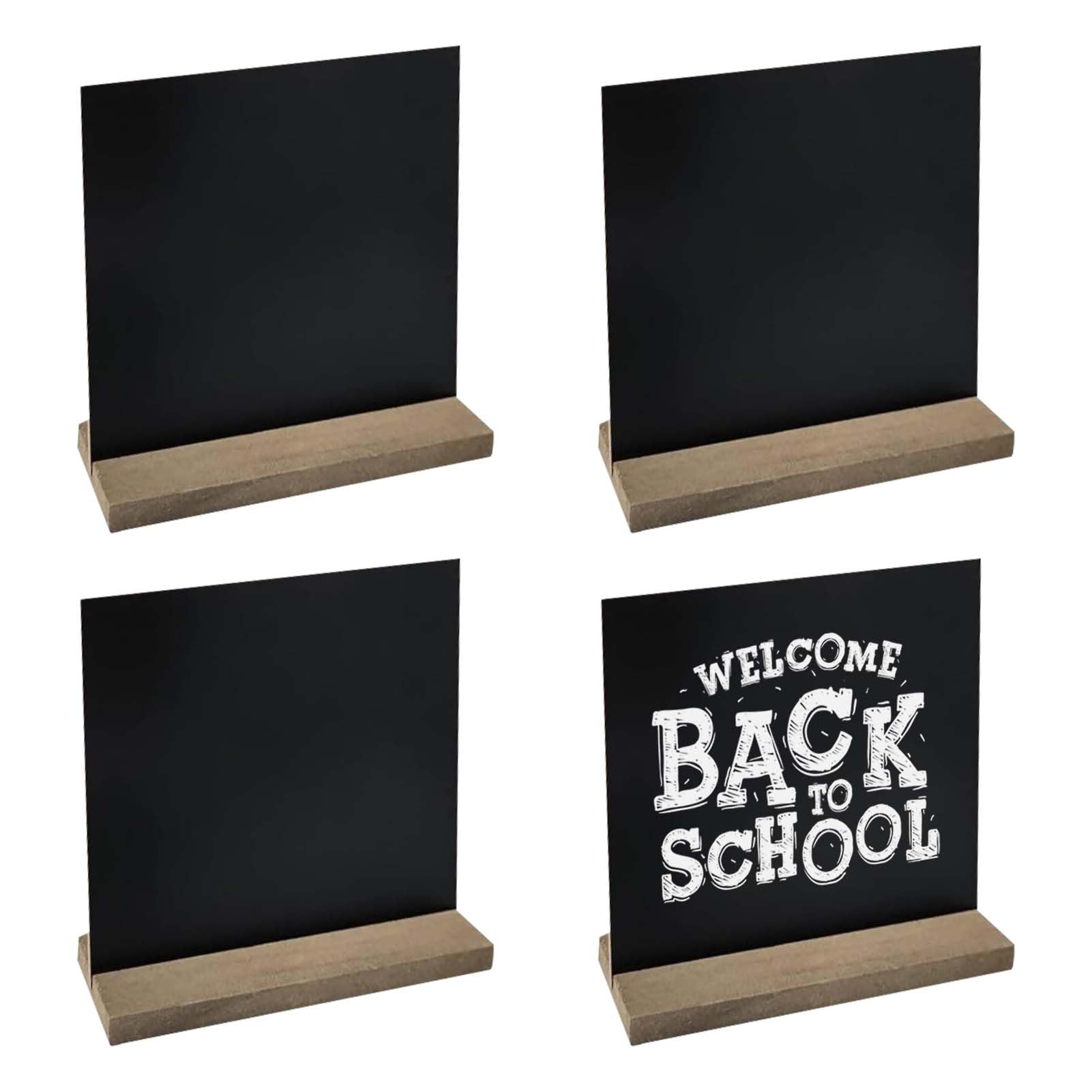 4 Pack Mini Chalkboard Signs, 12x15cm Small Chalk Boards with Wooden Stands, Vintage Style Display Chalk Board for Bars, Price Tags, Weddings, Parties, Message and Table Decoration (Black)