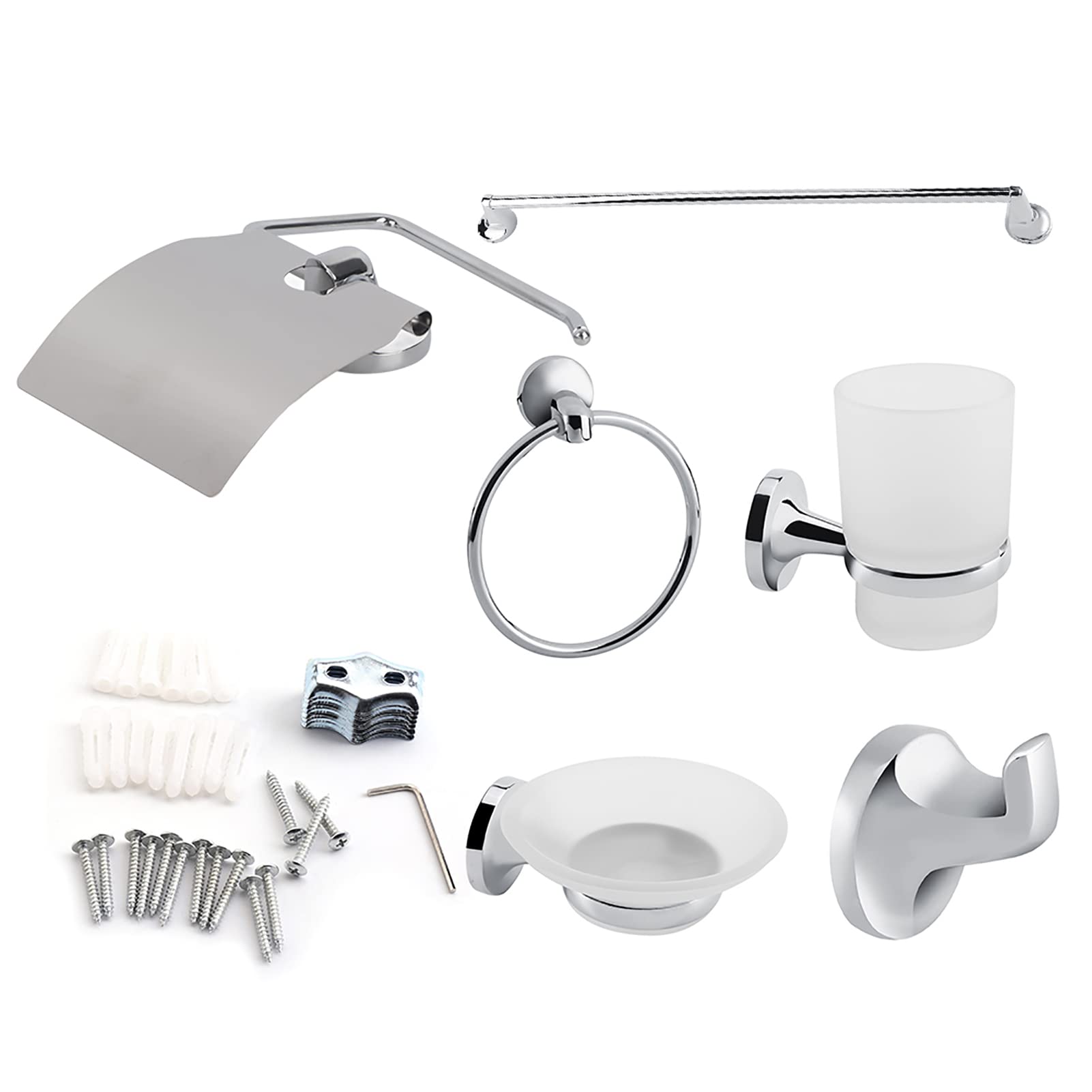Soulong [Image-Based Color Determination] Bathroom Accessory Set, 6Pcs Wall Mount Bathroom Toilet Accessory Set Towel Rack Toothbrush Soap Paper Holder Chrome Bathroom Hardware Accessories