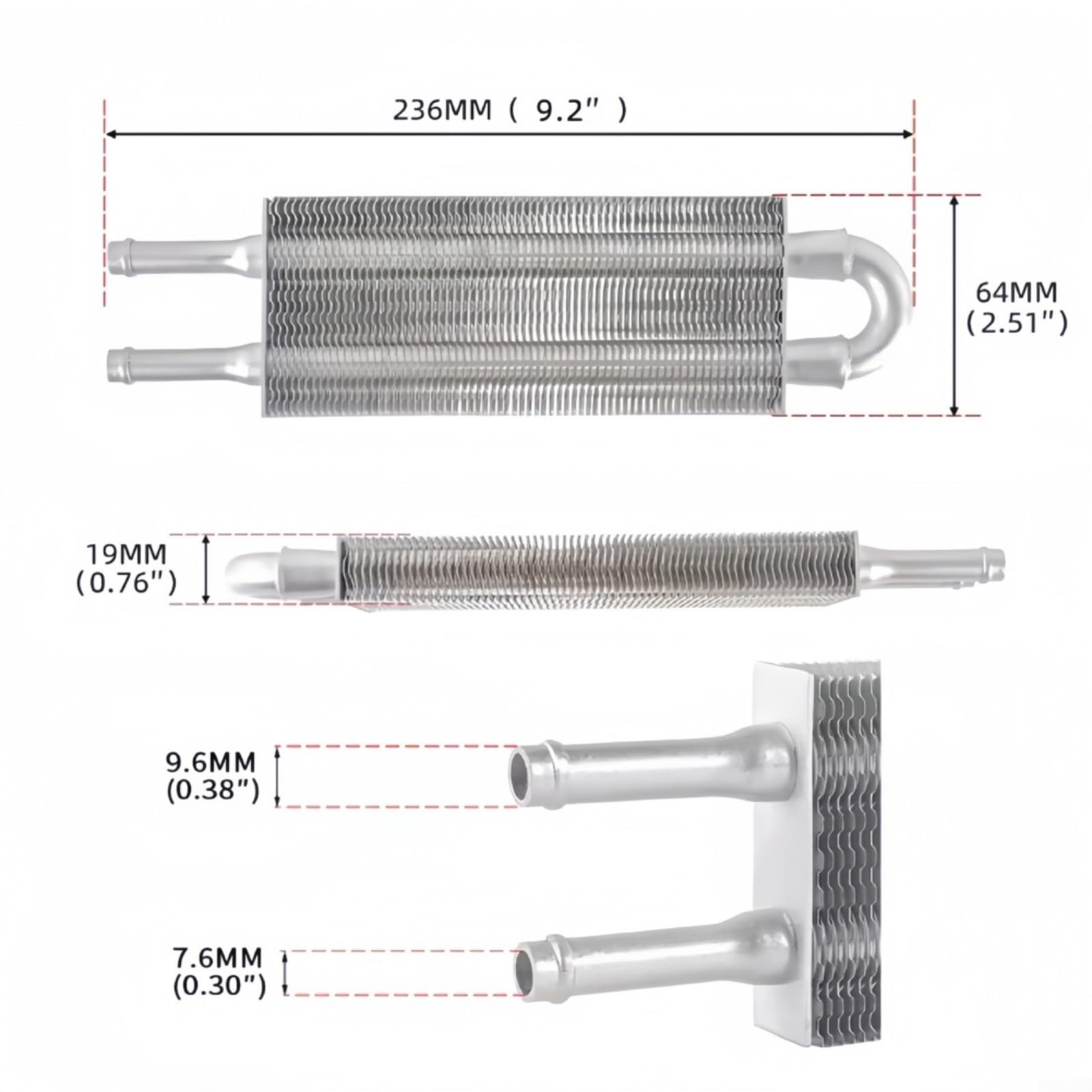 Kit de refroidisseur d'huile à transmission 2 passes de 0,6 cm, alliage d'aluminium pour une dissipation efficace de la chaleur à haute pression et (noir)