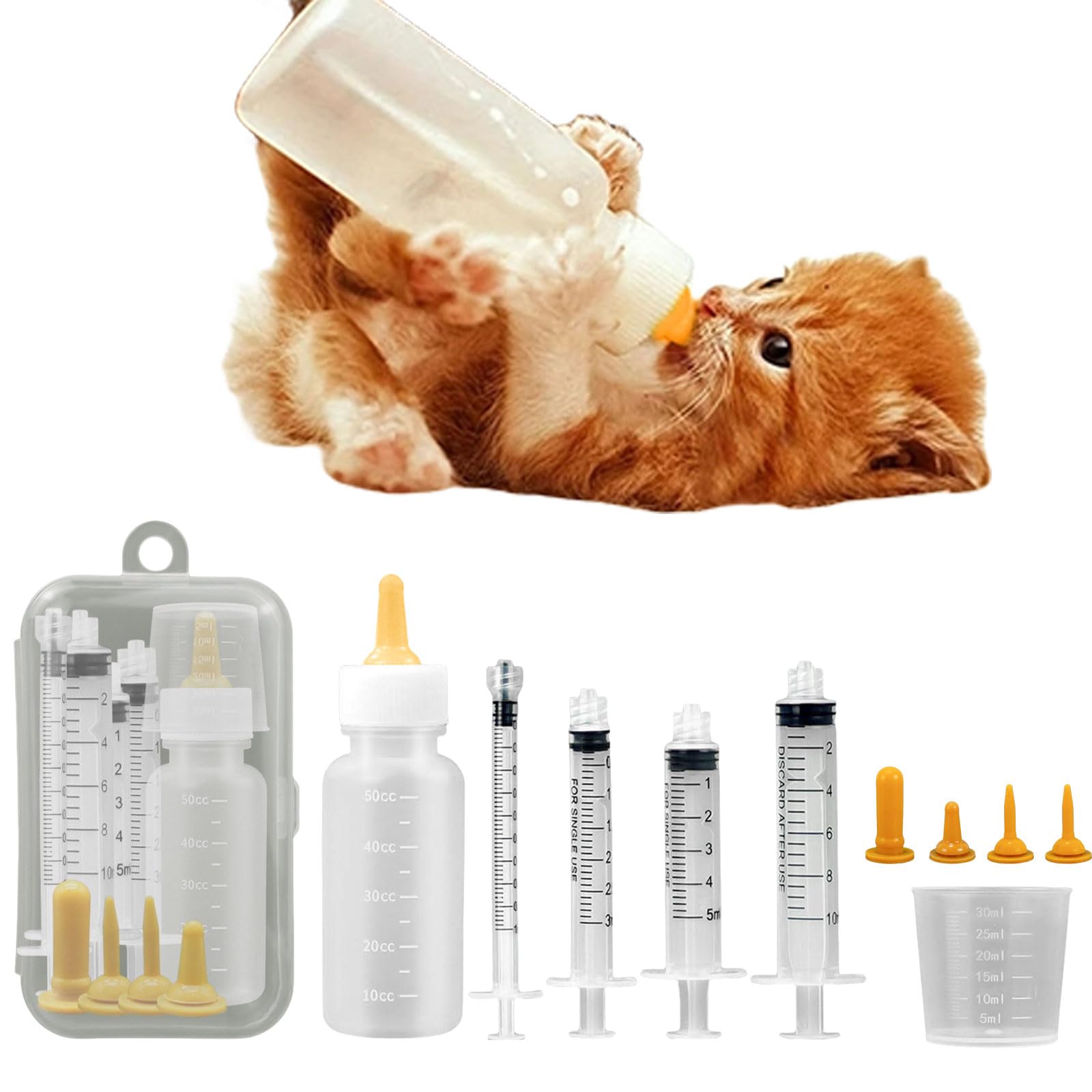 Pet Feeding Syringe with Nipple, Silicone Feeding Tools for Kitten Puppy Feeding Syringe for Newborn Cat Dog Small Animals Rabbits (1ml+3ml+5ml +10ml)