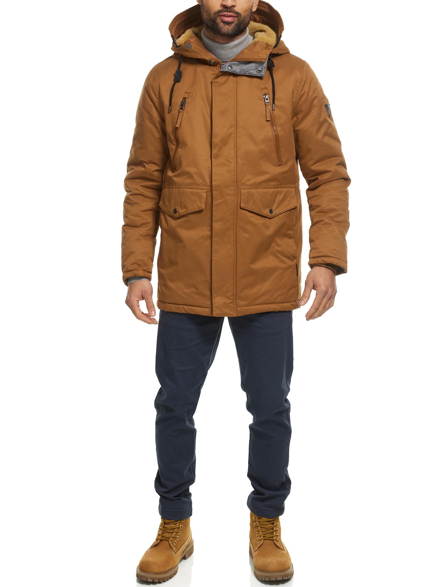 Indicode Herren Loaf Herrenmantel mit verdeckter Knopfleiste und Kapuze | Eleganter Herrenmantel mit verdeckter Knopfleiste, Wintermantel, Businessmantel, Wollmantel, stilvoller Mantel für Männer