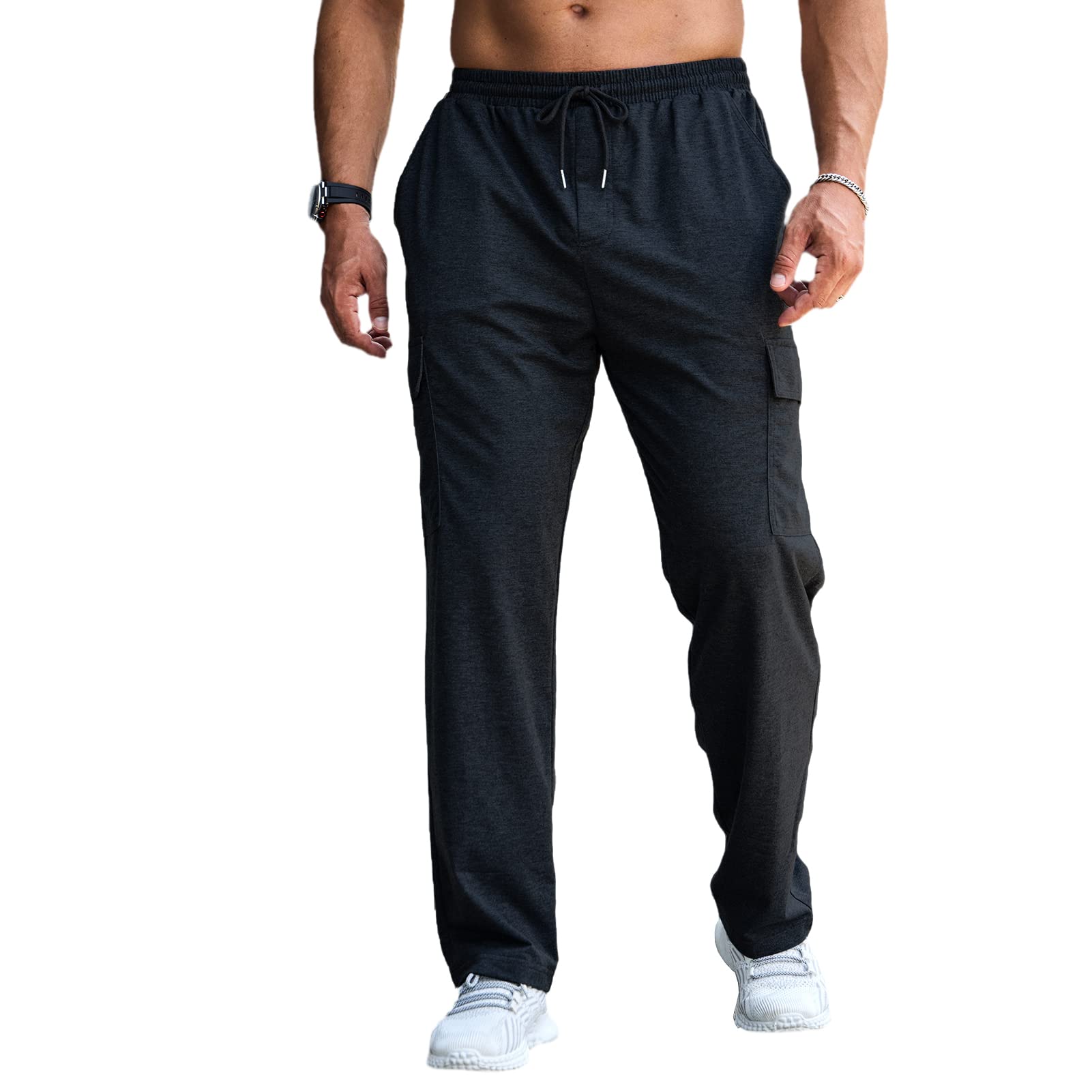 CTU Pantaloni della tuta larghi da uomo, leggeri, da allenamento, pantaloni sportivi con fondo aperto, con tasche