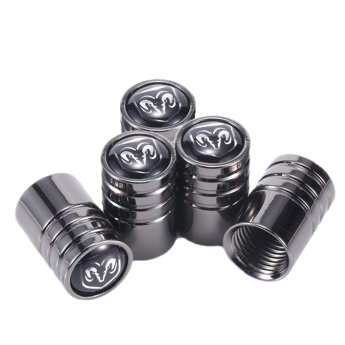 TK-KLZ 5Pcs Chrome Car Tire Valve Stem Caps for Dodge Ram Charger SRT Viper Caliber Avenger Durango Caravan Dakota Interpid Shadow Decorative Accessory