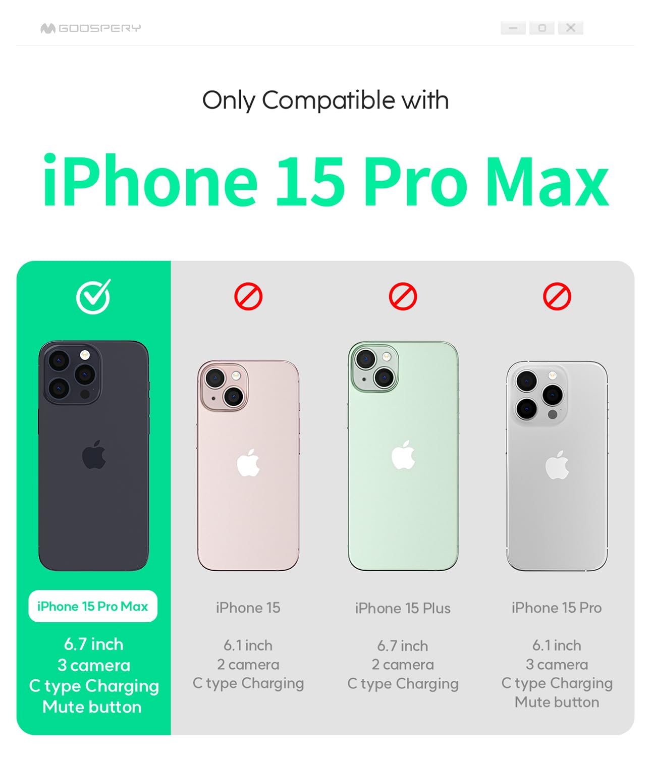 Funda Para IPhone 15 Pro Con Tarjetero GOOSPERY Rail 2 - Silicona Ligera, Color Verde Oscuro, Protección Antigolpes Y Ranuras Laterales