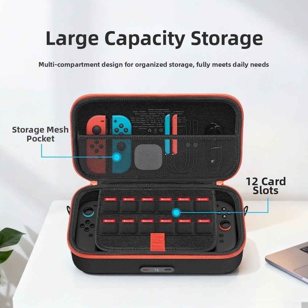 Estuche de almacenamiento de carga para Switch 2, capacidad de batería de 20,000 mAh, carga rápida de 30 W con pantalla digital inteligente, protección y organización todo en uno