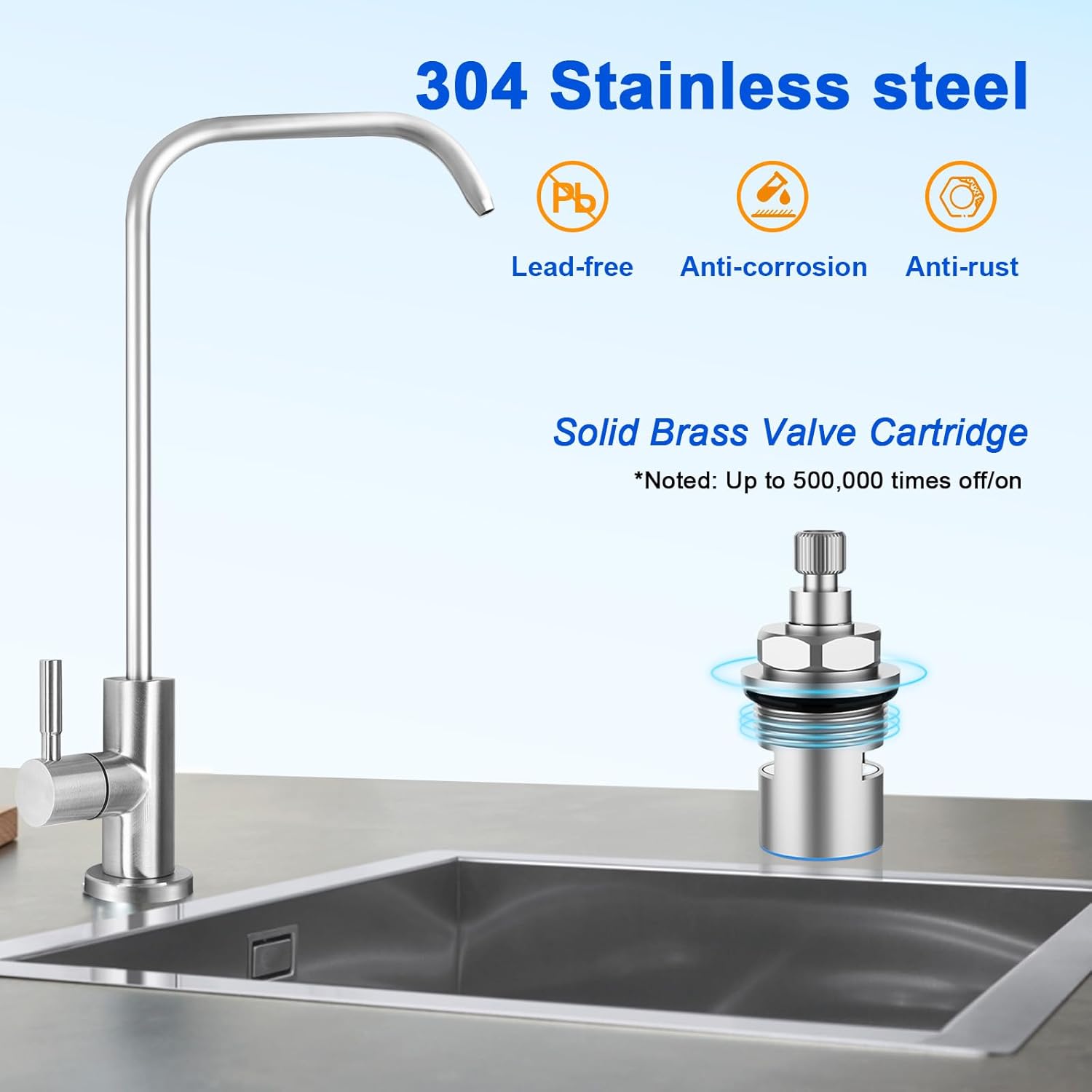 Drinking Water Faucet(Brushed Stainless - 7" Shape)+Refrigerator Water Line Kit,1/4 in O.D. 25 FT Water Tubing with Feed Water Adapter and Quick Fittings for RO Filter System,Refrigerator,Ice Maker