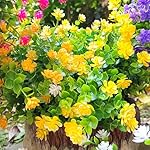 12 Bundles Artificial Flowers for Outdoors, UV Resistant Fake Flowers with Plastic Plants, Faux Flowers for Outside Window Box Front Porch Hanging Planter Decor (Yellow) - Image 2