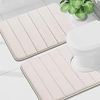 Vista 72 de Buganda Juego de 2 tapetes de baño de espuma viscoelástica y tapete para inodoro en forma de U, lavable a máquina, suave, antideslizante, Negro